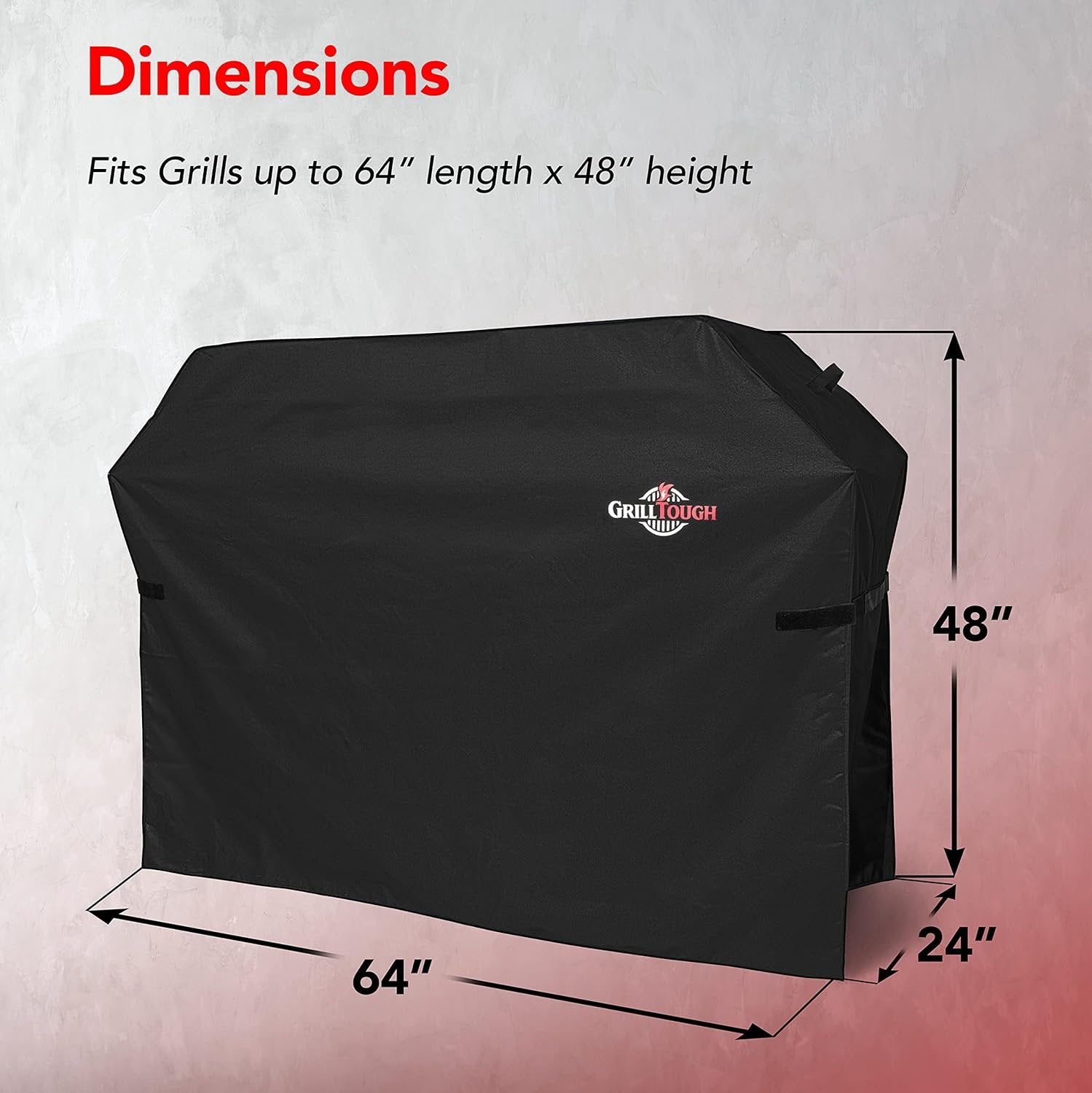 GrillTough Heavy Duty BBQ Grill Cover for Outdoor Grill, 64 Inch – Waterproof, Weather Resistant, UV & Fade Resistant with Adjustable Straps – Gas Grill Cover for Weber, Genesis, Charbroil, etc. Black