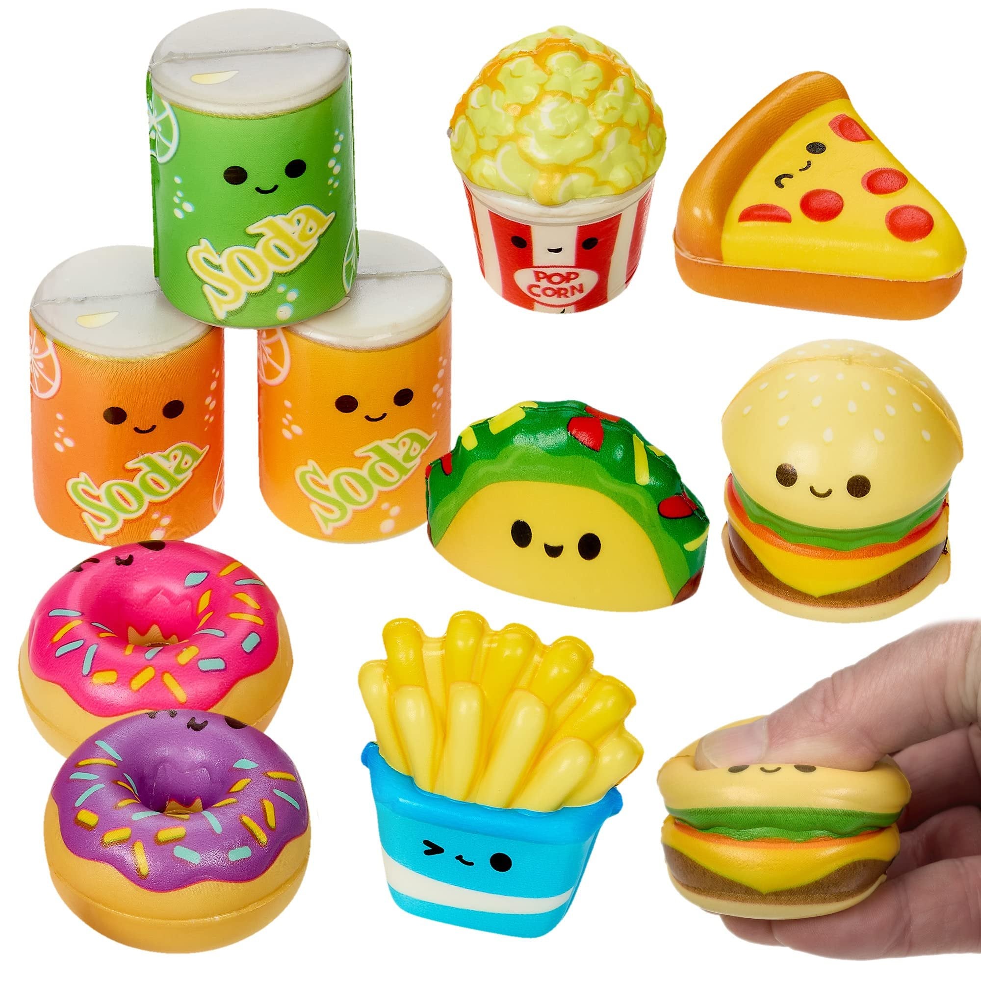 Playbees Mini Squish Fast Food Toys - 10 Pack - Assorted Designs Slow-Rise Stress Relief Toys for Kids, Mini Fidget Toys for Sensory Play, Party Favors, Junk Food Goodie Bag Fillers for Boys & Girls