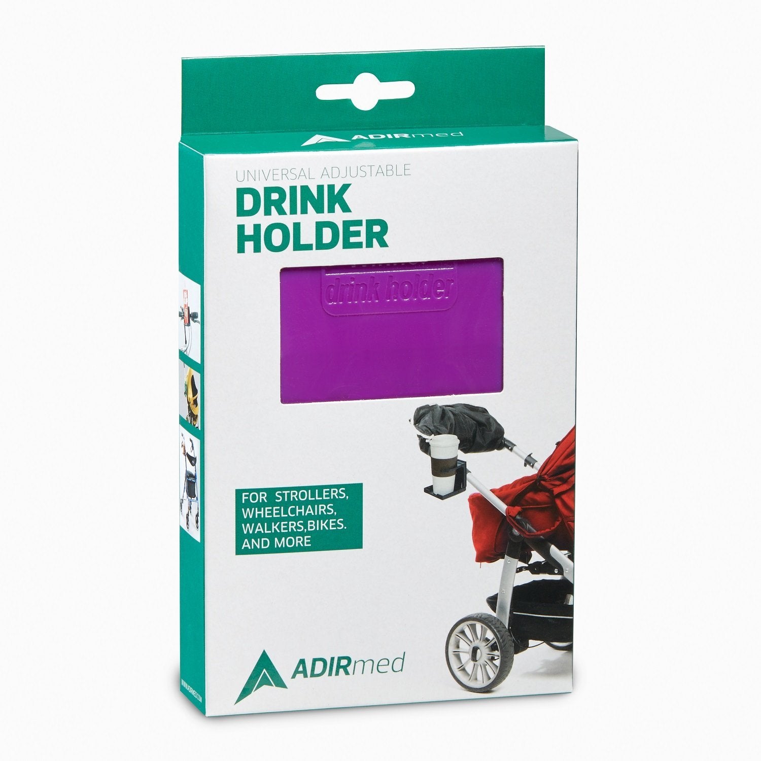 AdirMed Universal Drinking Cup Holder - for Any Kind of Strollers, Walkers, Bicycles, Wheelchairs, Rollator, Cane & Crutch (Green)