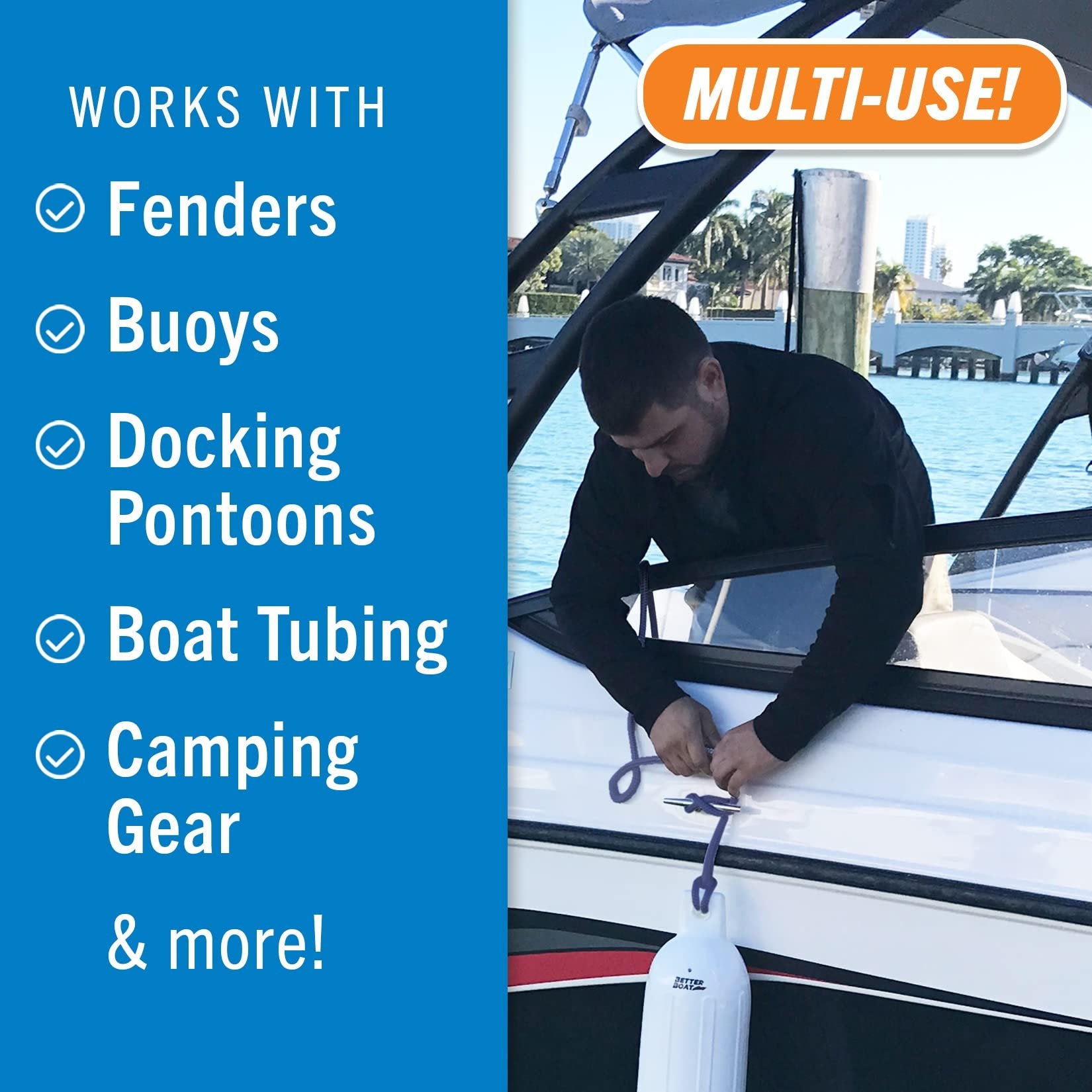 Boat Fender Lines for Boat Bumper Fender Boat Lines Hangers Bag Buoy Marine Rope for Boats or Dock Line Jet Ski Mooring or Small Boating Docking Double Braided Nylon 6 Feet 3/8 inch with Loop 2 Pack