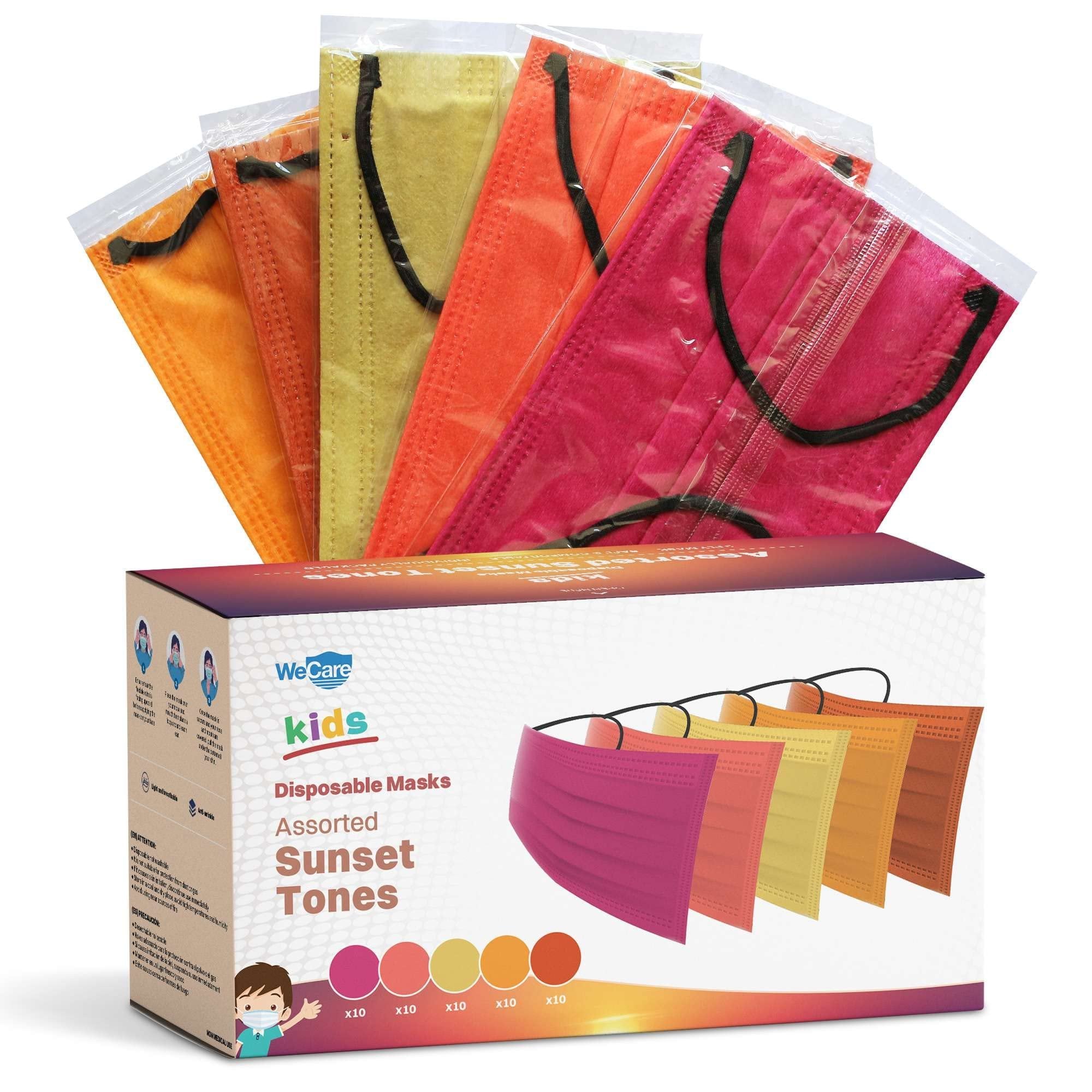 WECARE 50 Box, Individually-Wrapped Masks - Assorted Sunset Tones - KIDS