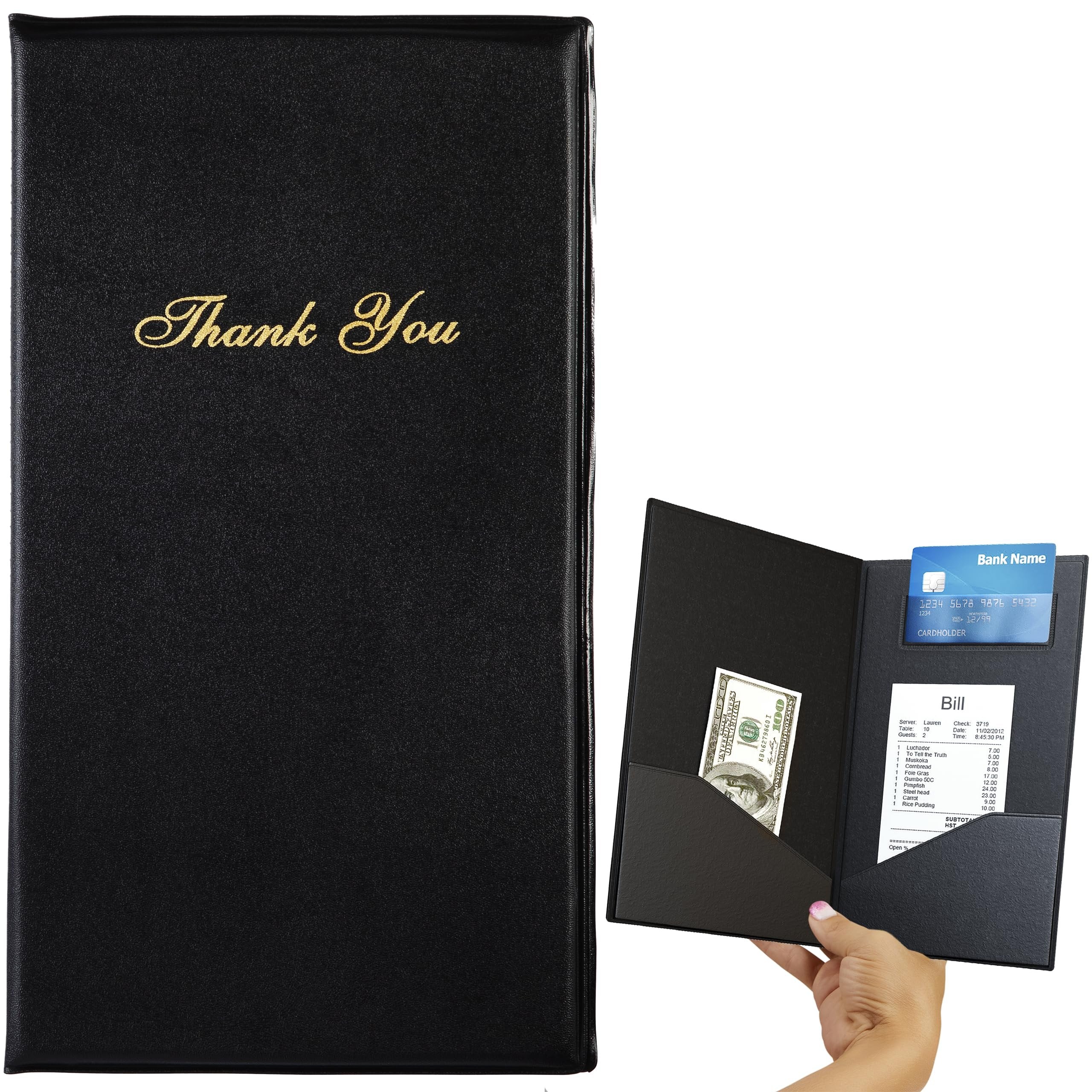 Restaurant Check Presenters - Guest Check Card Holder with Gold Thank You Imprint - (Black 40 Pack) - Check Presenters for Restaurants | Check Presenters for Servers