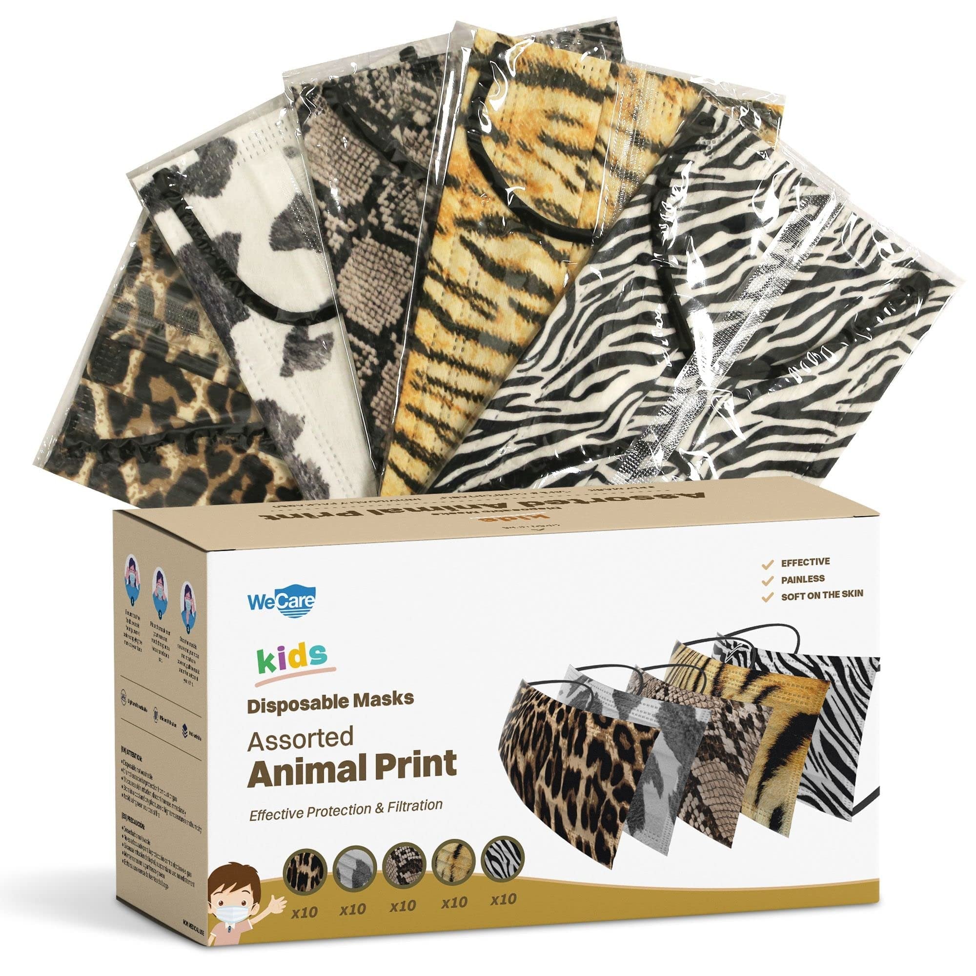 WECARE 50 Box, Varierty Pack - Animal Print kids