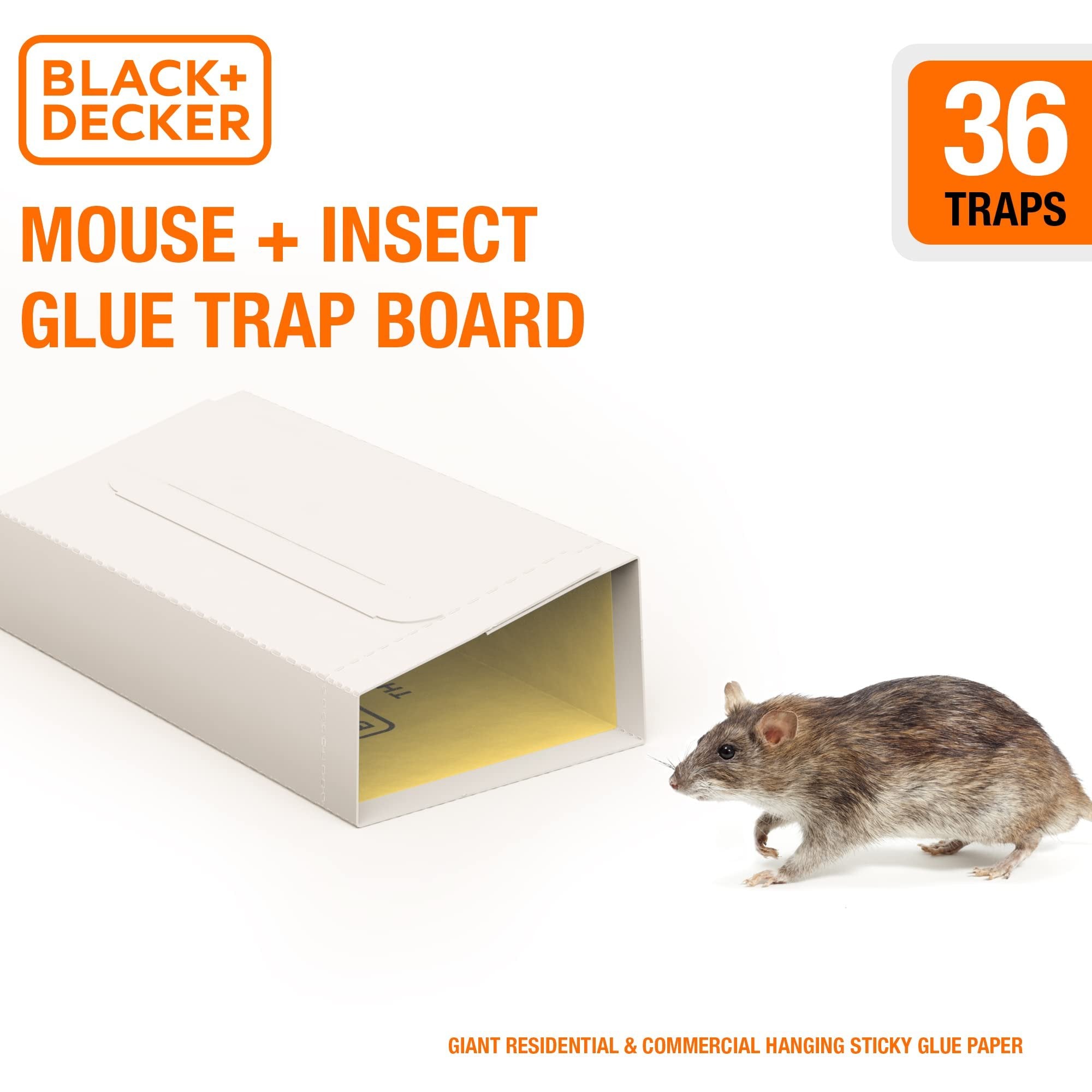 BLACK+DECKER Mouse Trap & Fly Trap- Mouse Traps Indoor for Home- Pest Control Sticky Traps & Spider Traps- Pre-Baited Glue Traps for Mice, Spiders, Cockroaches and Other Insects, 36 Pack