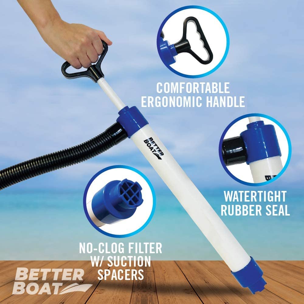 Manual Bilge Pump for Boats Kayak Canoe | Hand Pump Siphon Bailer Black 20 GPM Hose | Marine Grade, Portable Held