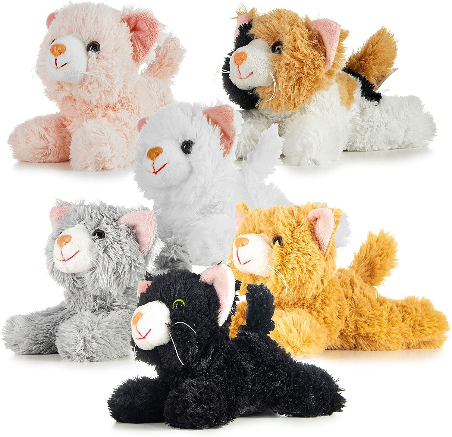 6 inch Multi-color Stuffed Cats - Pack of 6 Plush Kittens Toys for Baby Boys/Girls