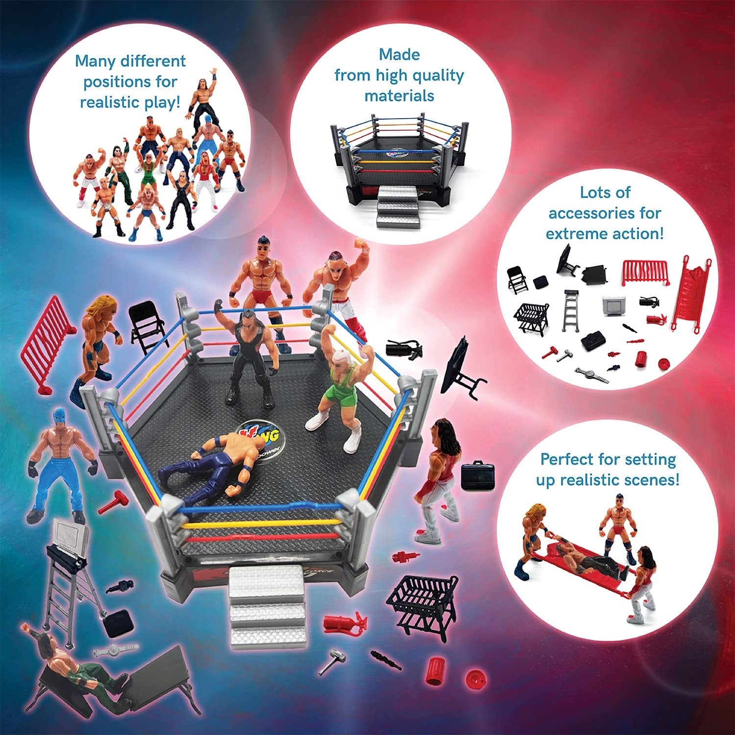 ToyVelt WWE Ring Playset with 32-Piece Wrestling Action Figures For Boys 8-12 Playset, Safe and Durable WWE Toys, Comes with Wrestling Ring, Realistic Action Figures