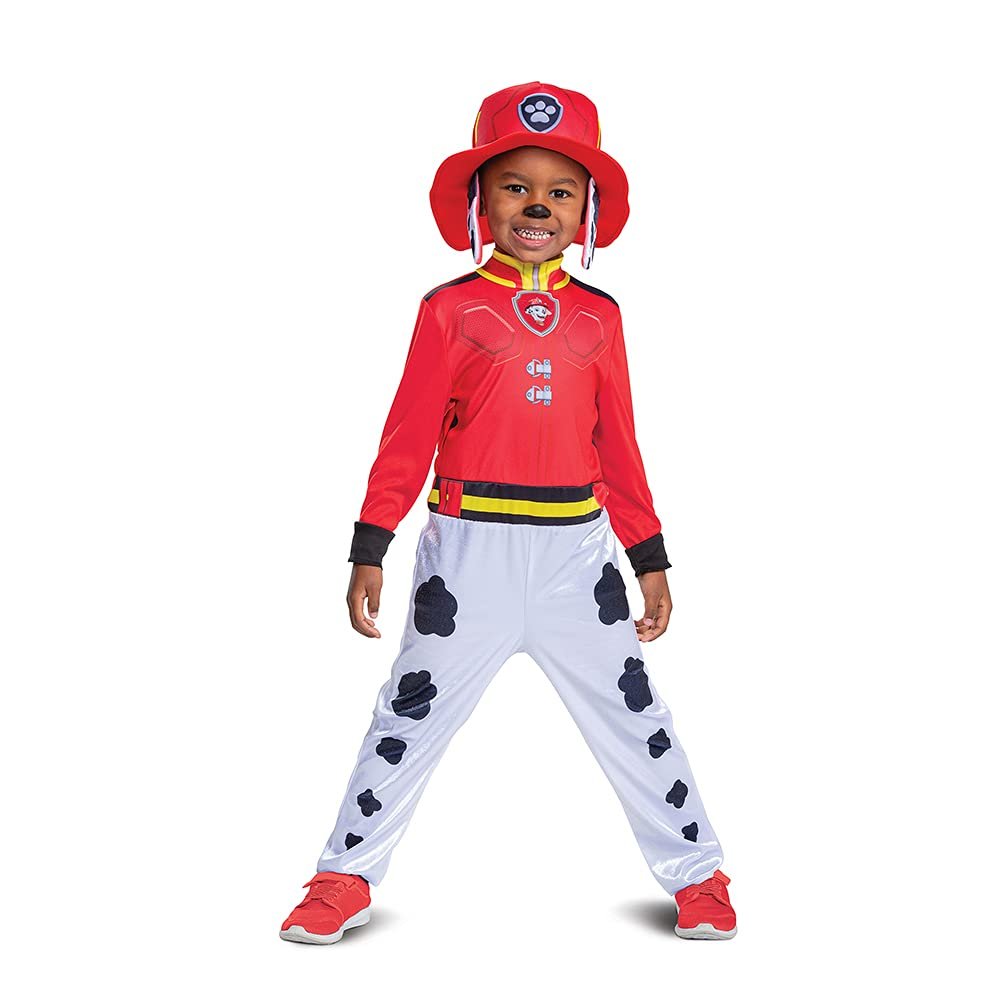 Paw Patrol Marshall Costume Hat and Jumpsuit for Boys, Paw Patrol Movie Character Outfit with Badge, Classic Toddler Size S/P (2T)