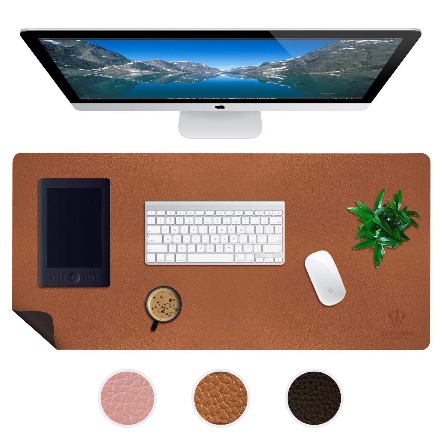 Large Leather Desk Mats for Keyboard and Mouse Pad, Anti-Skid Backing with Heat Resistant and Waterproof Surface, Responsive Desktop for Gaming, Writing, or Home Office Work (Brown, 24X48)