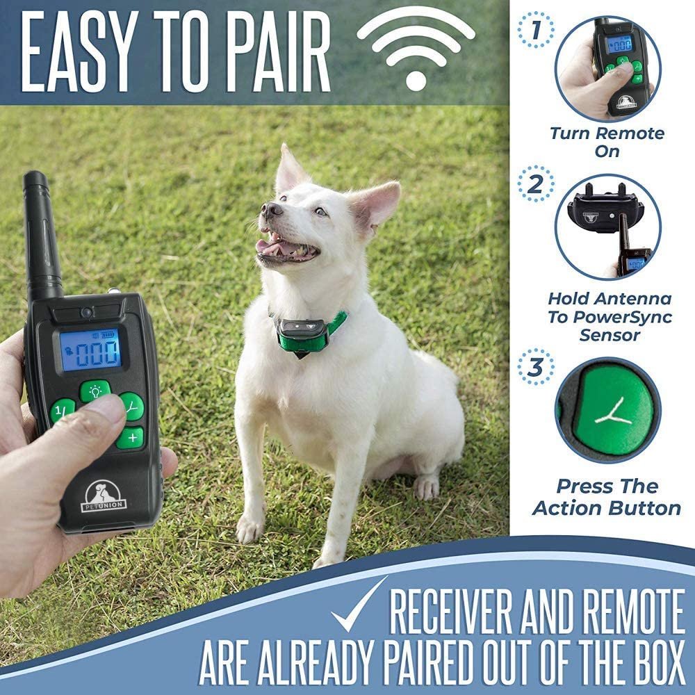 Pet Union PT0Z1 Premium Training Shock Collar for Dogs with Remote - Fully Waterproof, 4 Adjustable Training Modes - Shock, Vibration, Beep - Up to 1200ft Range