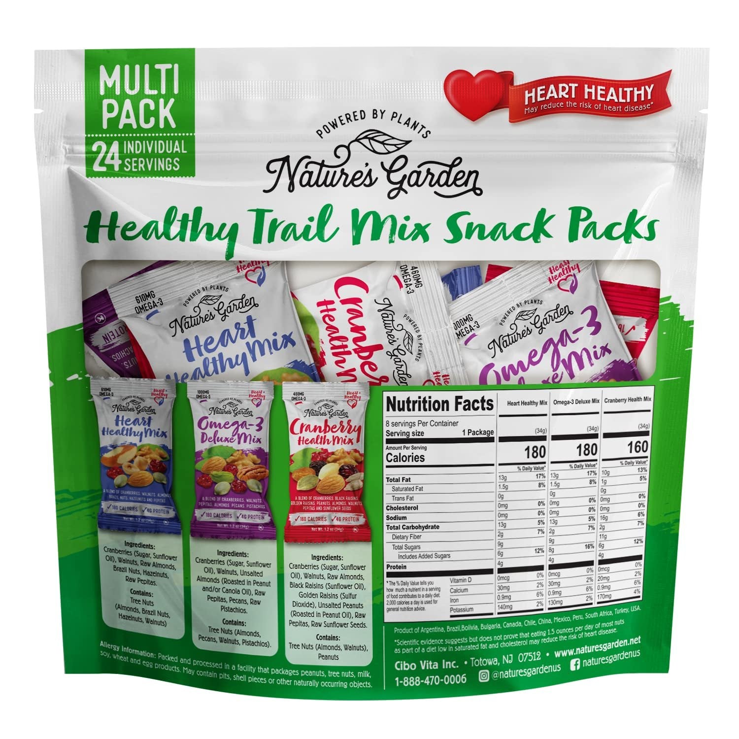 Nature's Garden Healthy Trail Mix Snack Packs - Mixed Nuts, Heart Healthy Nuts, Omega-3 Rich, Cranberries, Pumpkin Seeds, Perfect For The Entire Family - 28.8 Oz Bag (24 Individual Servings)