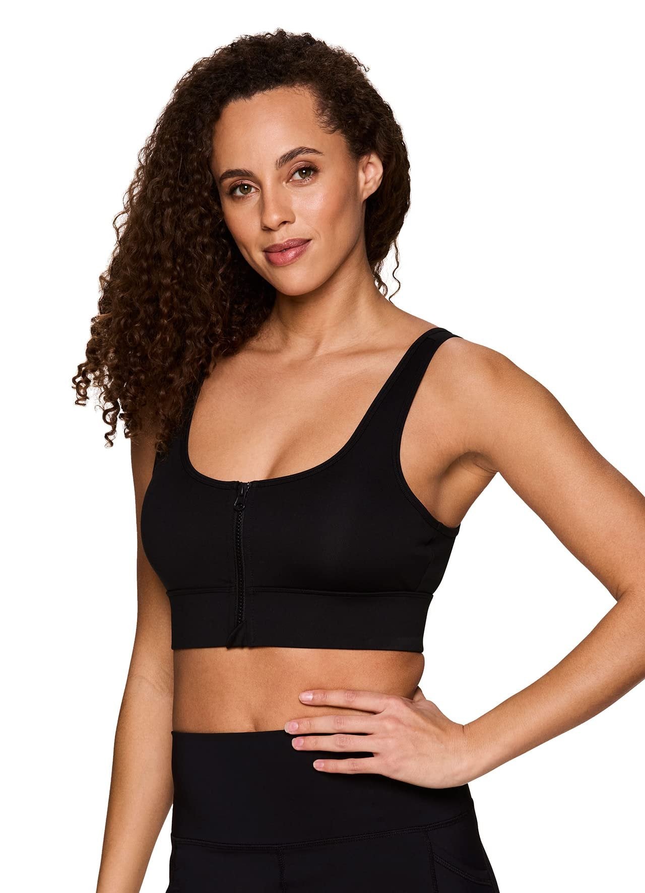 RBX Active Women's Sports Bra Low Impact Yoga Gym Zip Front Sports Bra Zip Black S