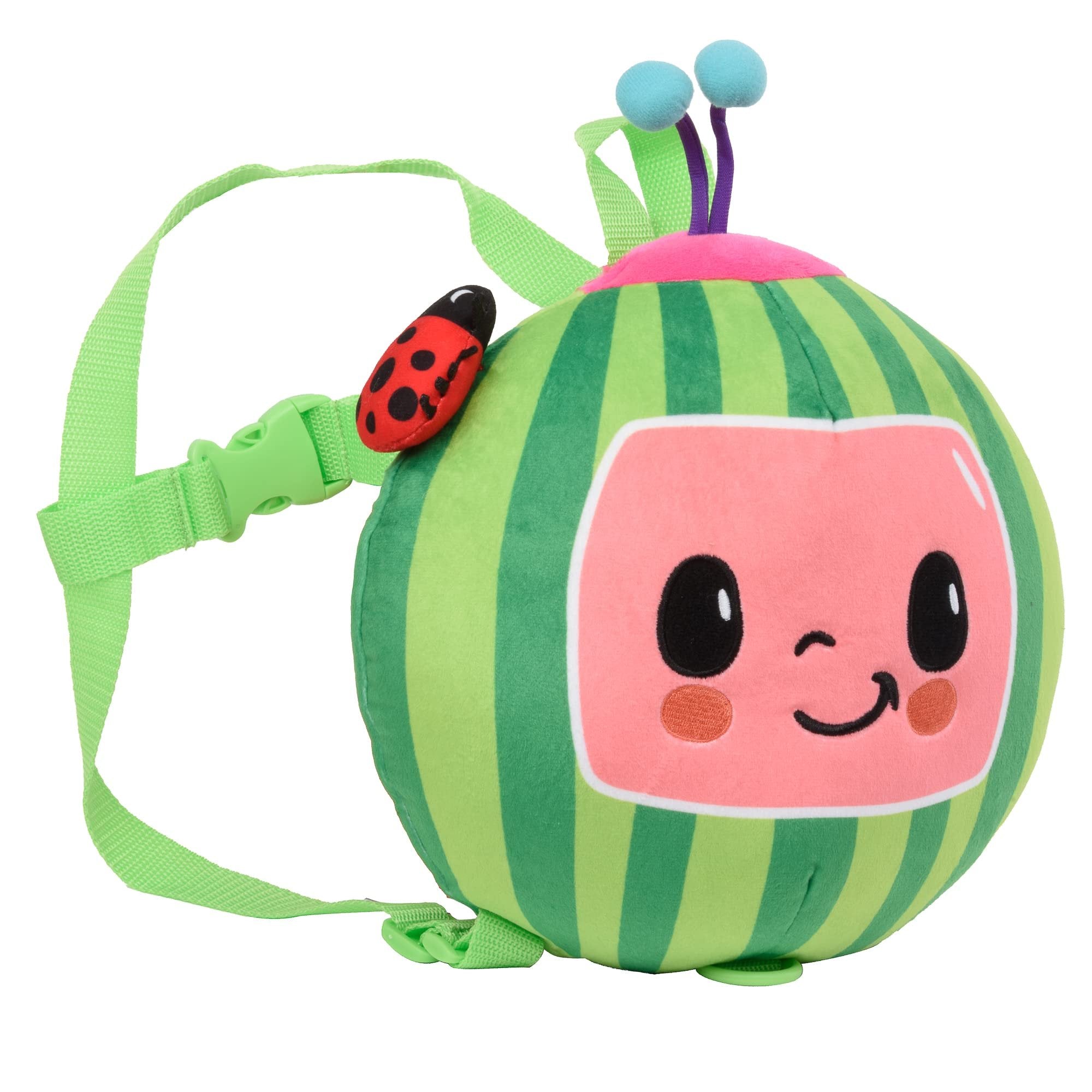 AI ACCESSORY INNOVATIONS Cocomelon Plush Watermelon Toddler Backpack with Detachable Safety Leash, Anti-Lost Safety Harness 10” Bag for kids