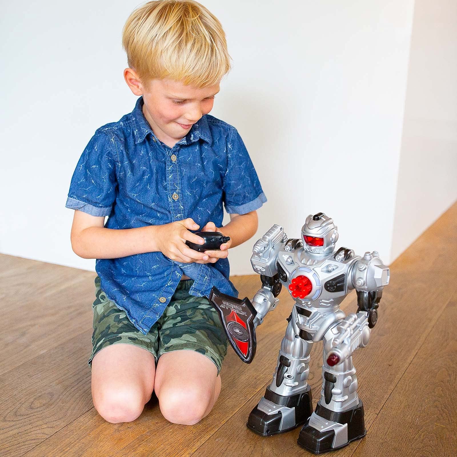 Think Gizmos Large Remote Control Robot for Kids - Superb Fun Toy RC Robot - Remote Control Toy Shoots Missiles, Walks, Talks & Dances (10 Functions) (Silver)