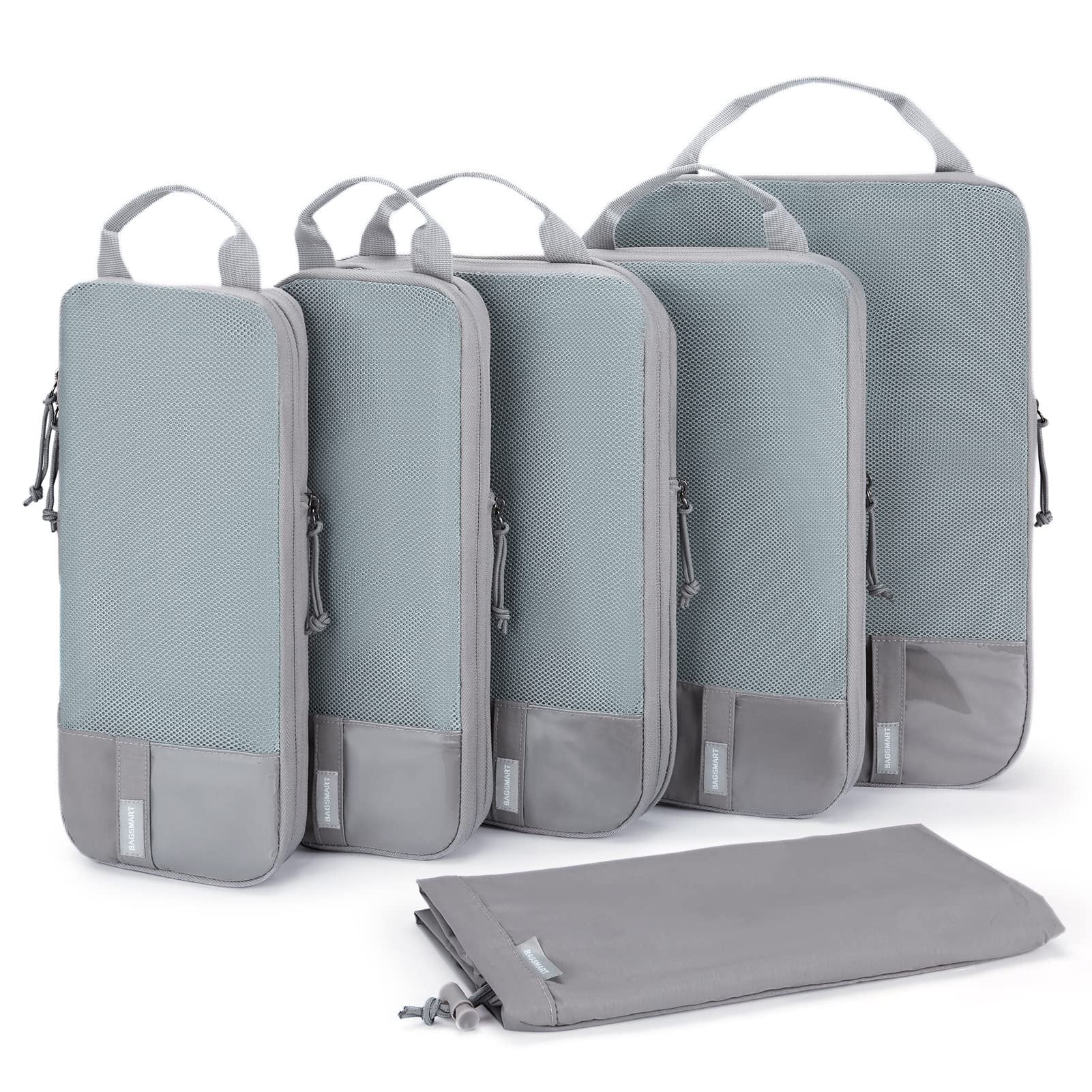 BAGSMART 6 Set Compression Packing Cubes for Travel, Lightweight Vacation Travel Essentials for Men, Travel Accessories for Suitcase Organizer Bags Set, Durable Luggage Organizer Travel Bags
