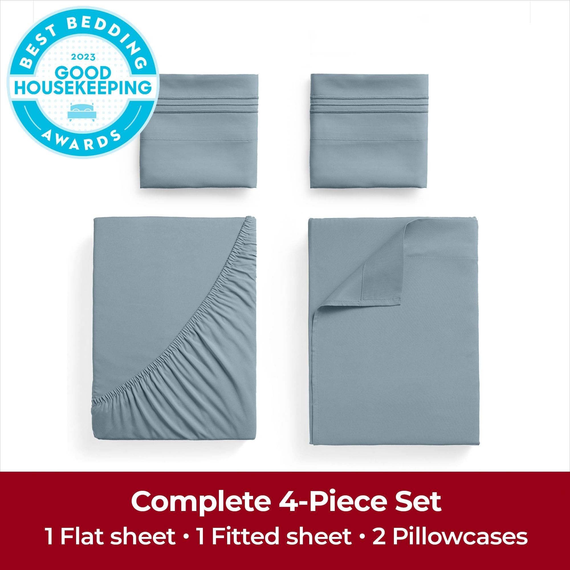 Mellanni Extra Deep Pocket King Size Sheets - 4 Piece Iconic Collection Bedding Sheets & Pillowcases - Hotel Luxury, Ultra Soft, Cooling Bed Sheets - Extra Deep Pocket up to 21 inch (King, Spa Blue)