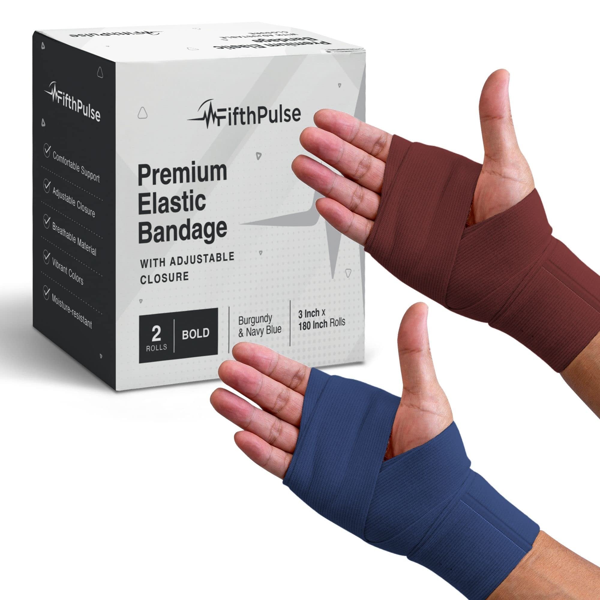 Elastic Bandage Wrap for Wounds, Self-Closure - 3" x 180" Compression Bandage Medical Wrap - (2) Breathable & Moisture Resistant Elastic Wrap Bandages for Foot, Leg, Arm, & Body Sprains