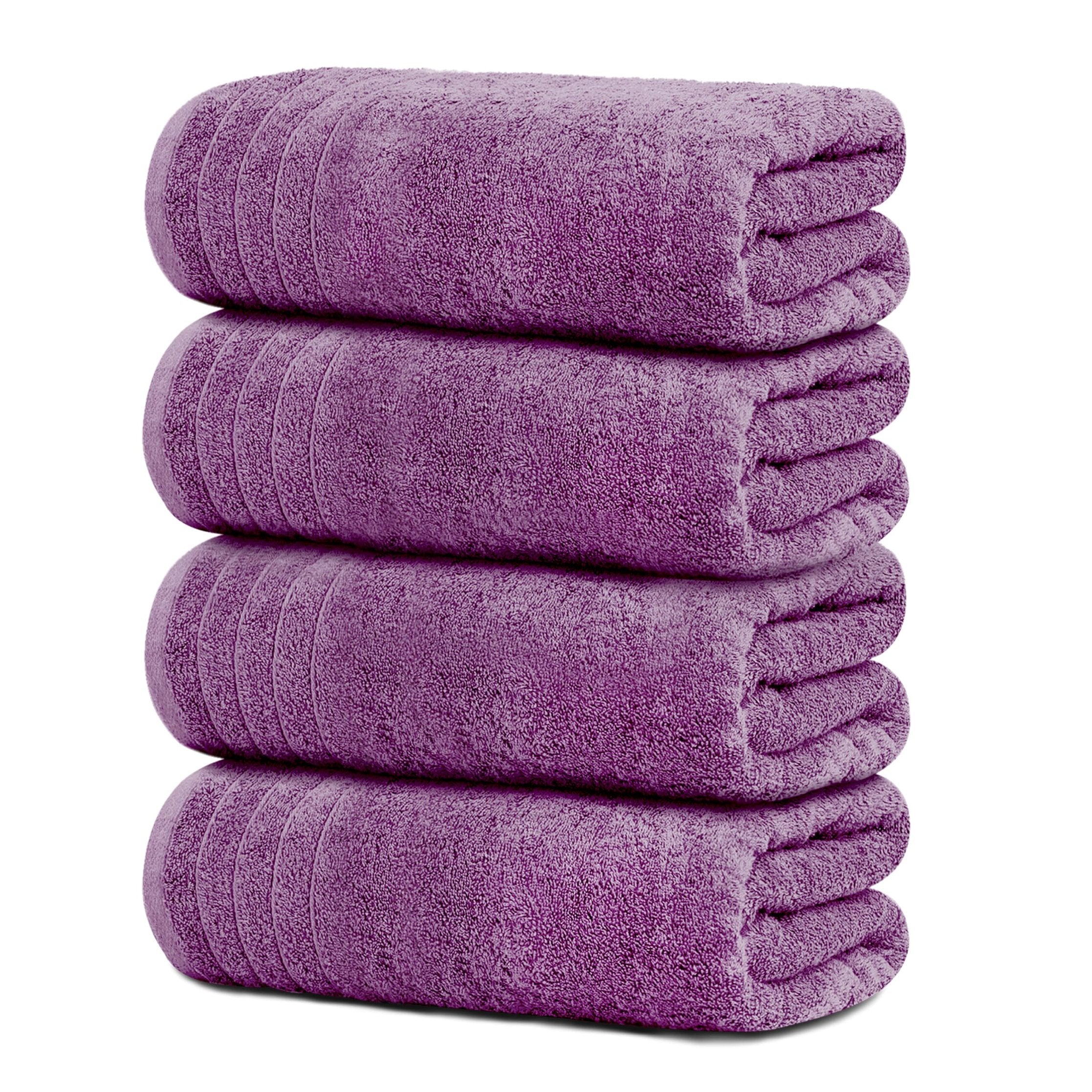 Tens Towels Large Bath Towels, 100% Cotton, 30 x 60 Inches Extra Large Bath Towels, Lighter Weight, Quicker to Dry, Super Absorbent, Perfect Bathroom Towels (Pack of 4, Plum)