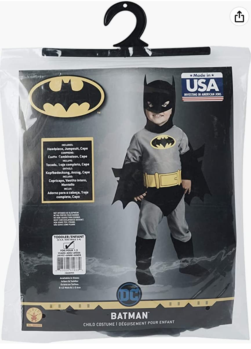 Rubie's baby boys Complete Batman Costume Party Supplies, Multicolor, Infant US