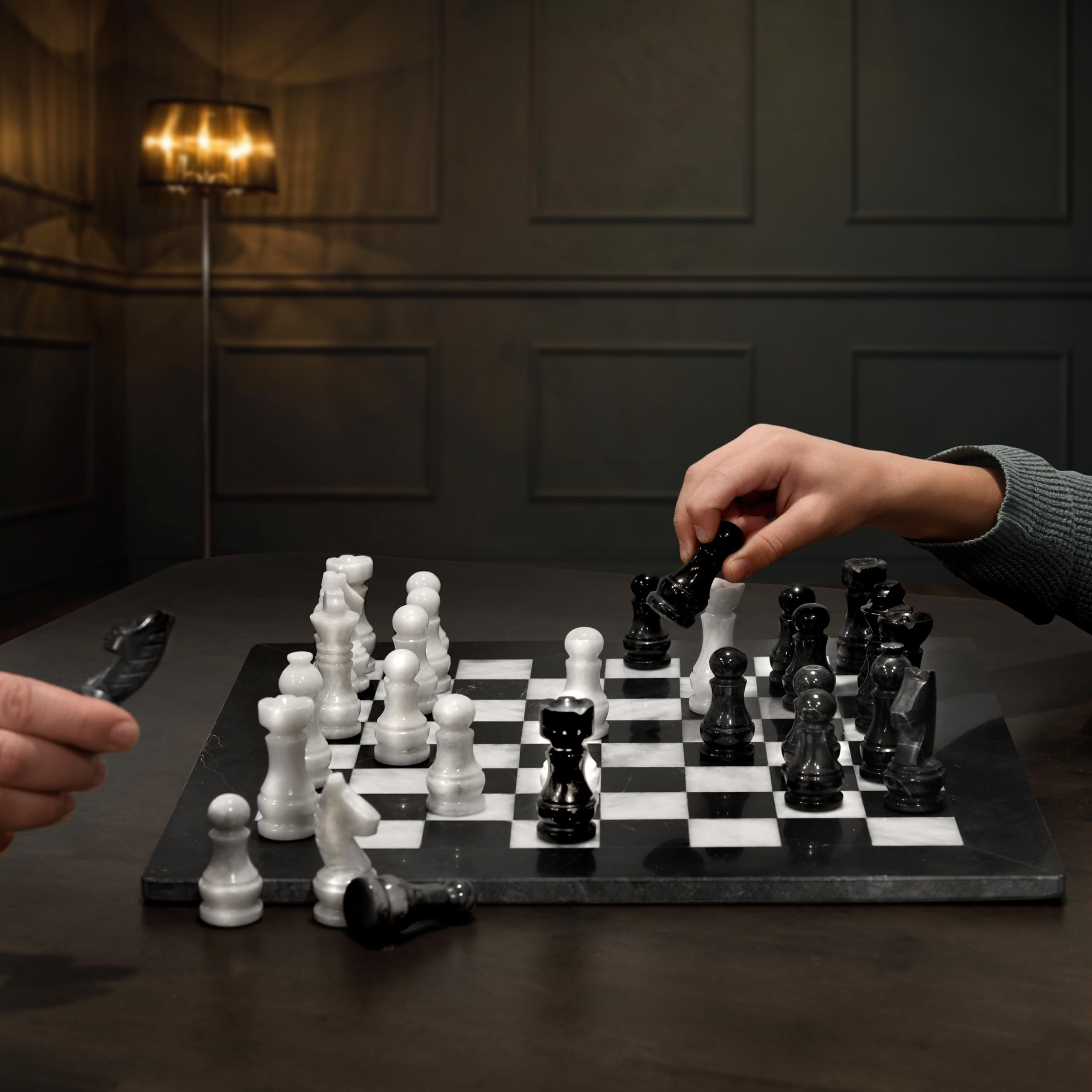 UMAID Handmade Marble Chess Set Board Game with Luxury Velvet Gift Box - 14” Elegant White & Black Onyx Marble Chess Board, Unique Chess Sets for Adults and Modern Marble Home Decor