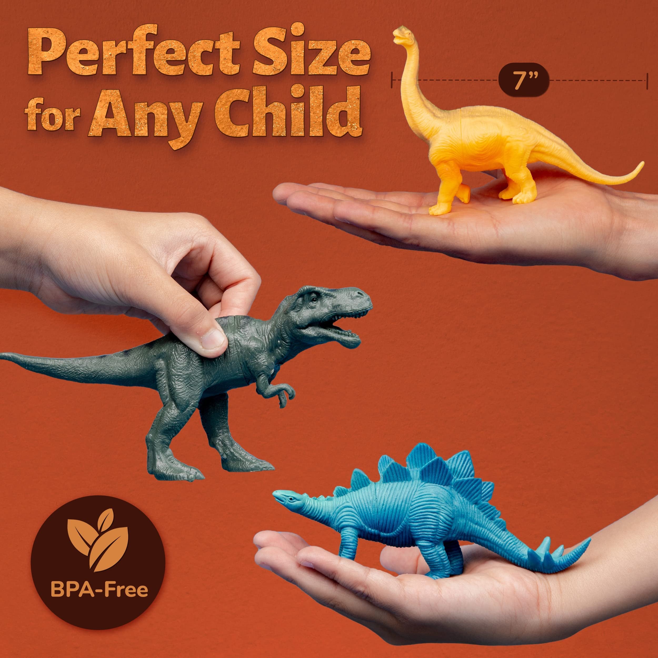 Li'l-Gen Dinosaur Toys for Boys & Girls, Kids 3+ - 12 Realistic Looking 7” Dinosaur Toy Figures with Interactive Sound Book, Activity Play Mat, Tree Figures, and Rocks - Educational Children Play Set