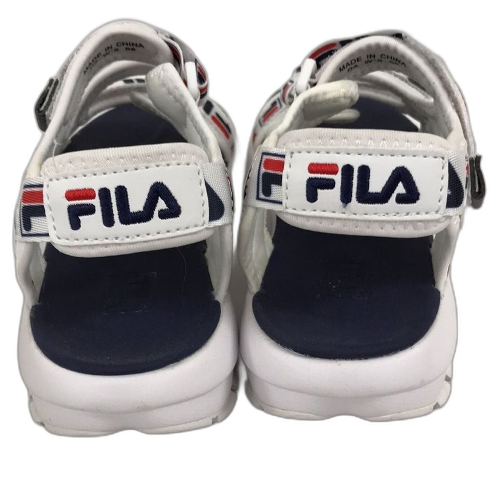 Fila Womens Disruptor Sandals White Navy Red 6 US
