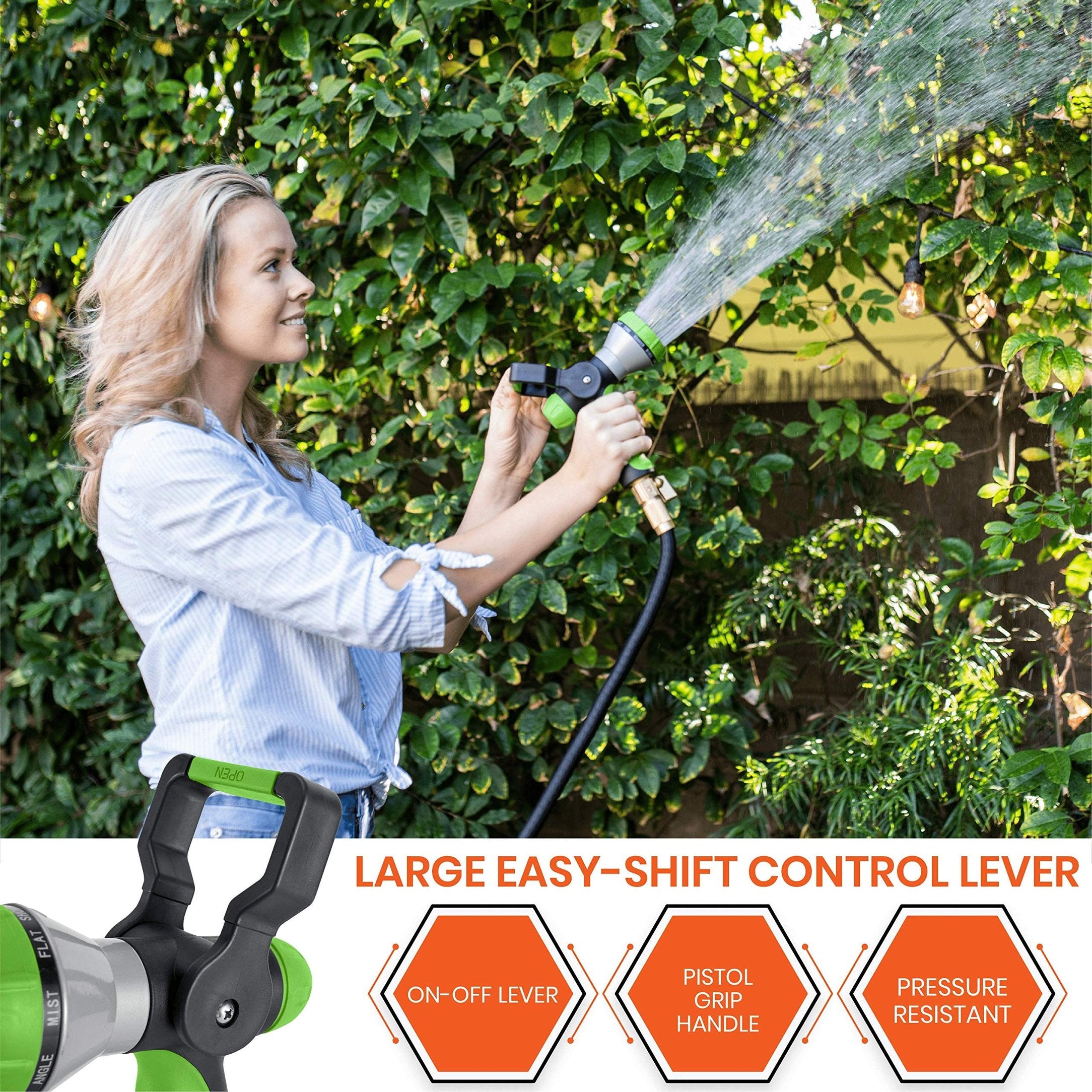 Flexi Hose Fireman’s Spray Nozzle with 10 Spray Modes - Heavy-Duty Water Nozzle with No-Slip Ergonomic Grip and Lever Handle - A High-Pressure Garden Hose Nozzle