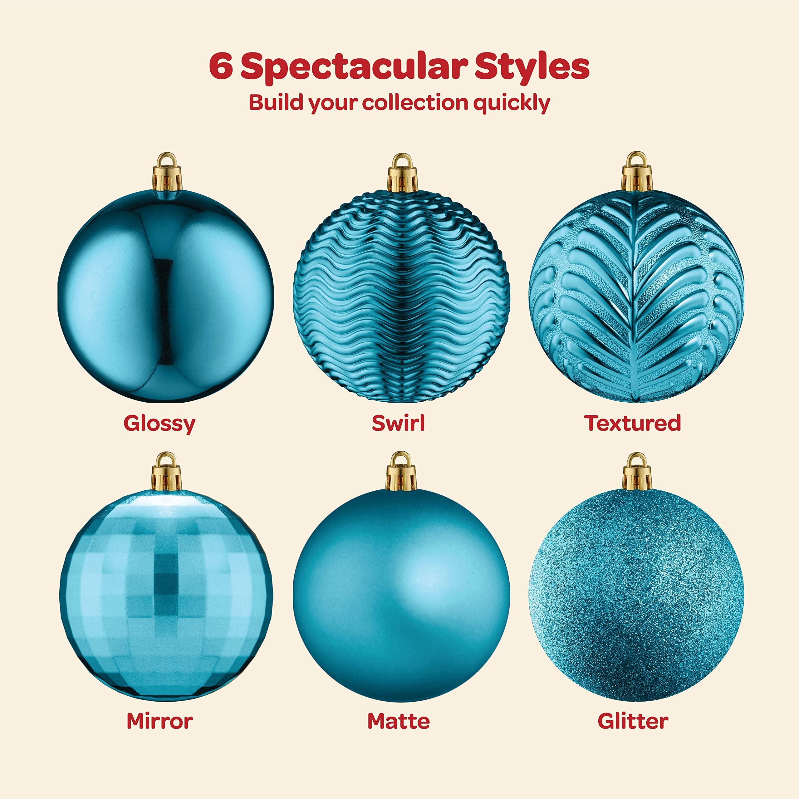 Christmas Ornaments Set of 36 - Beautiful [Teal] Christmas Tree Decorations Ornaments Set - 6 Style Christmas Ball Ornaments - Shatterproof/Pre-Strung - for Holiday/Party/Decorations/DIY