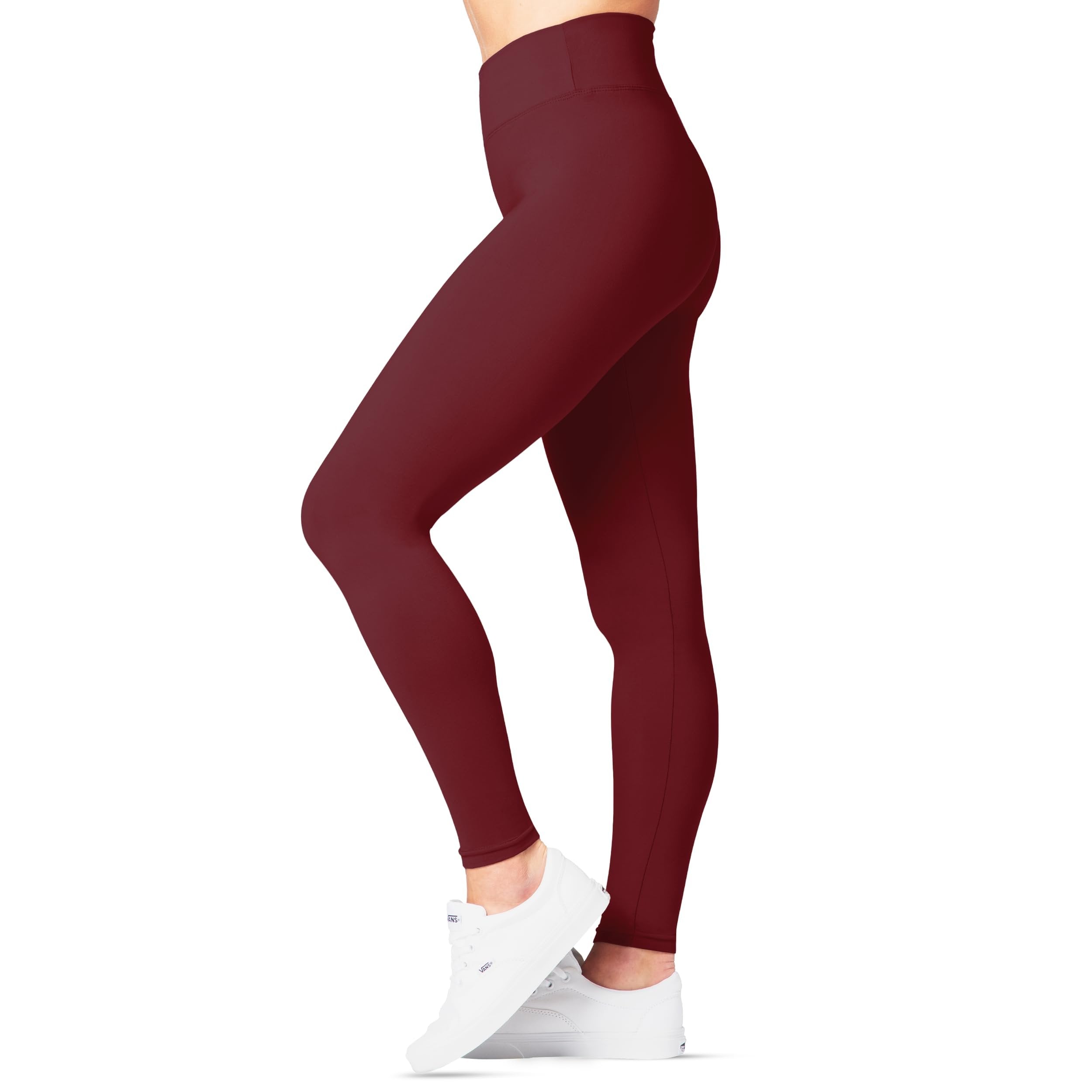 SATINA Womens High Waisted Pants - Workout, Yoga Leggings for Regular & Plus Size Women, 3 Inch Waistband, Burgundy, One Size Plus, Slim