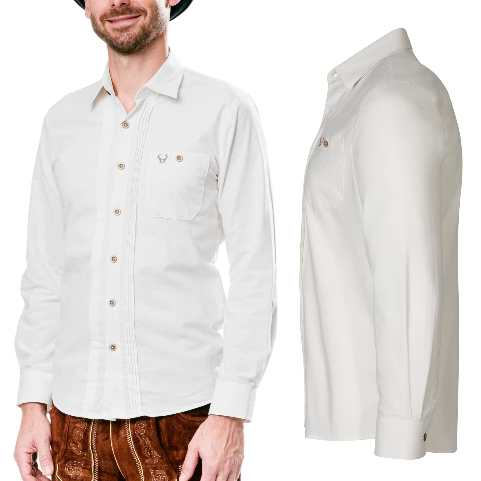 BAVARIA TRACHTEN German Oktoberfest Shirts for Men - Authentic German Lederhosen Shirt Men - Original Bavarian Shirt for Lederhosen Outfit - White - Tracht - Size 10-13