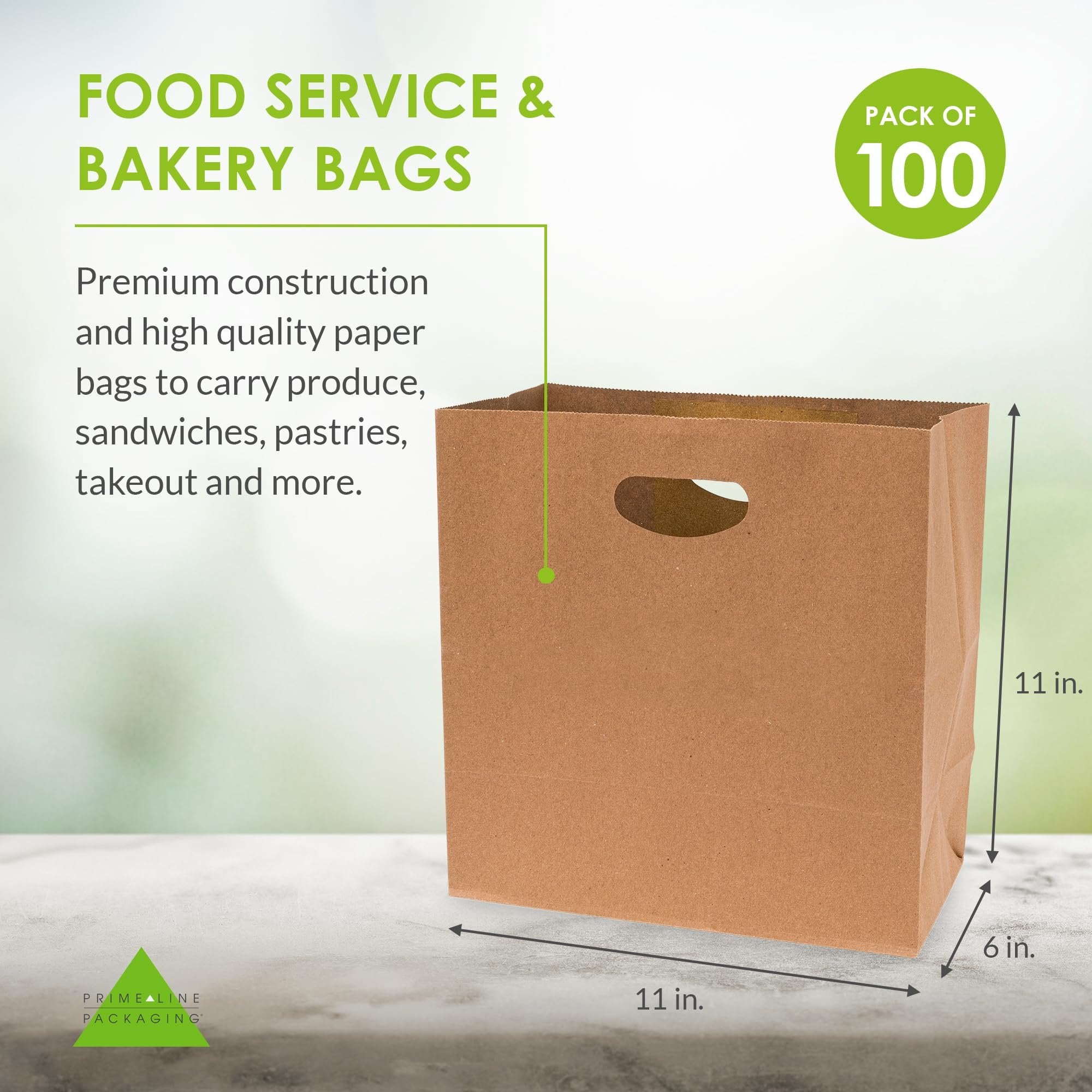 Brown Paper Bags with Handles - 11x6x11 100 Pack Small Die Cut Handle Brown Paper Lunch Bags, Paper Bags Bulk, Kraft Bags for Food Service, Takeout, Bread Bag, Shopping Bags for Small Business, Retail
