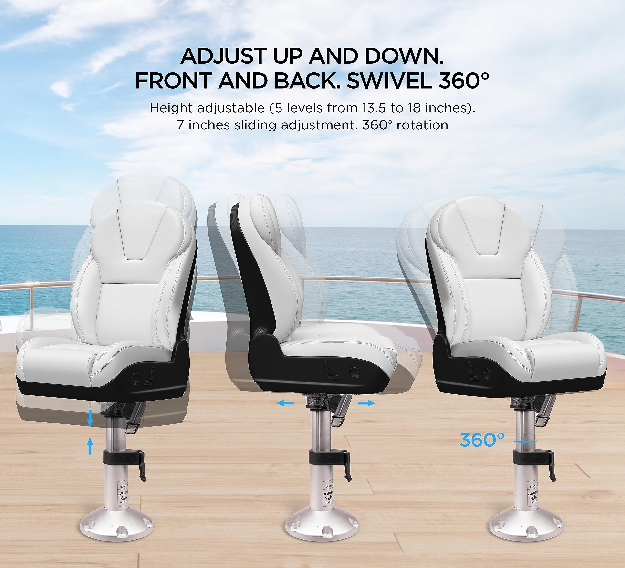 Boat Seat Pedestals and Bases Boat Pedestal Seat with Slide Swivel and Height Adjustments for Marine Boat Seats Captain Chair Fishing Seats 13.5 Inch to 18 Inch Adjustable Base