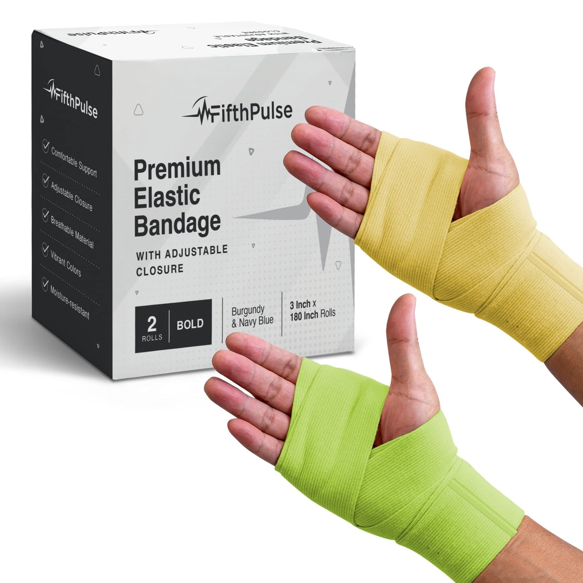 Elastic Bandage Wrap for Wounds, Self-Closure - 3" x 180" Compression Bandage Medical Wrap - (2) Breathable & Moisture Resistant Elastic Wrap Bandages for Foot, Leg, Arm, & Body Sprains