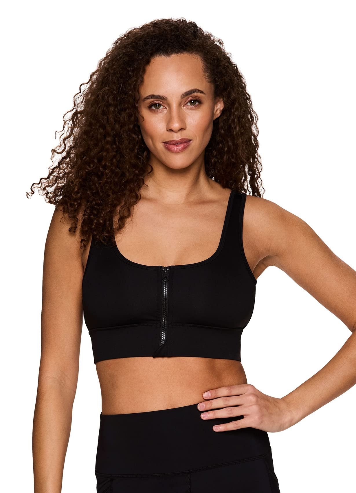 RBX Active Women's Sports Bra Low Impact Yoga Gym Zip Front Sports Bra Zip Black S