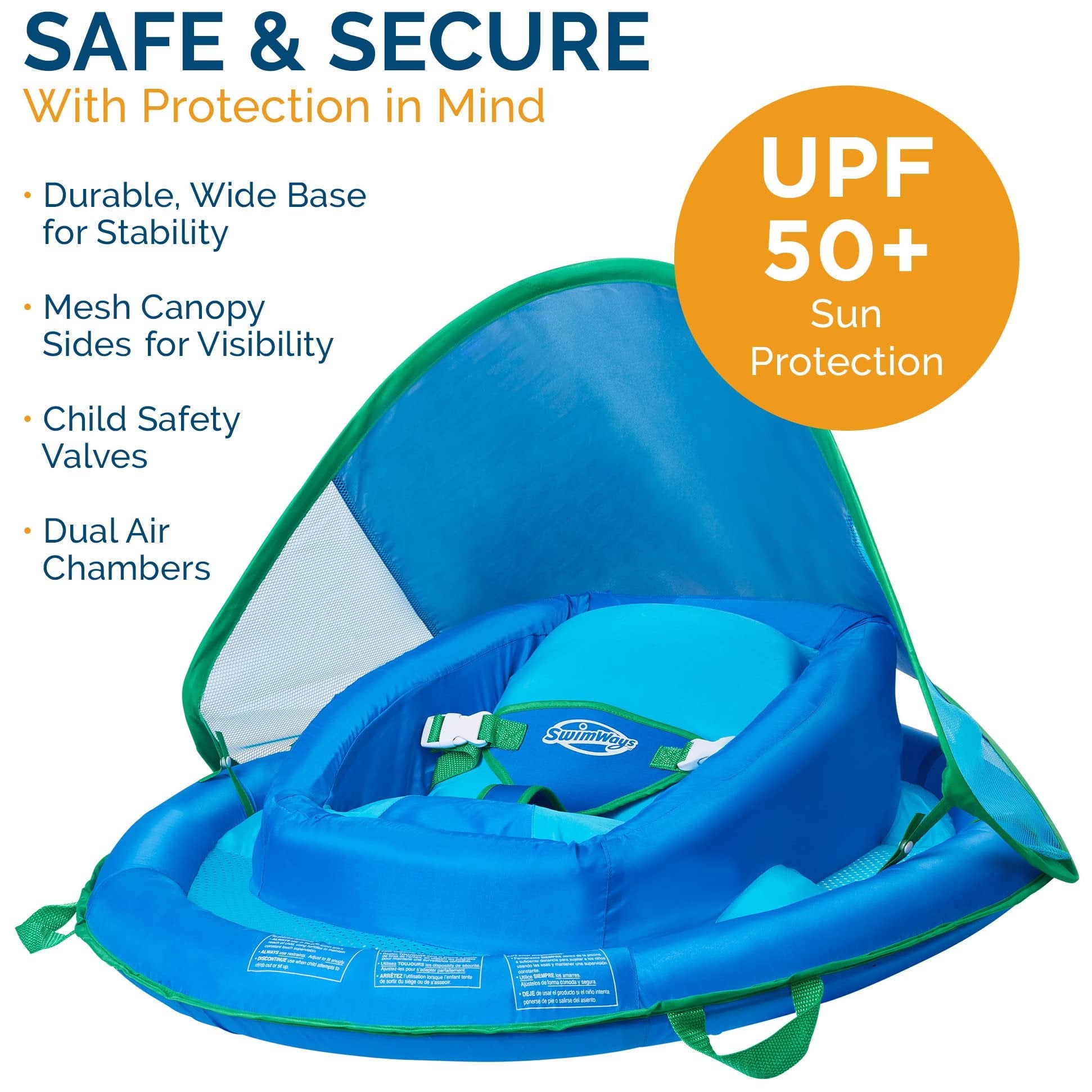 SwimWays Baby Spring Float Large with Canopy & UPF Sun Protection, Blue - Free Shipping & Returns