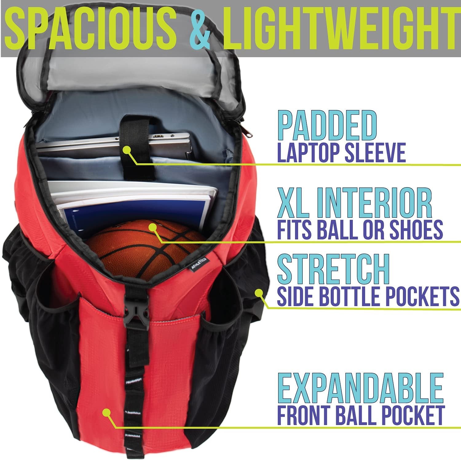 Athletico Basketball Bag - Large Basketball Backpack for Men & Women - Volleyball And Soccer (Red)