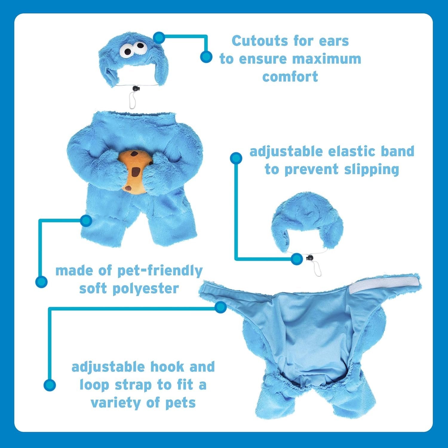 Pet Krewe Unleash The Parade Cookie Monster Dog Costume Sesame Street Pet Costumes for Small Dogs