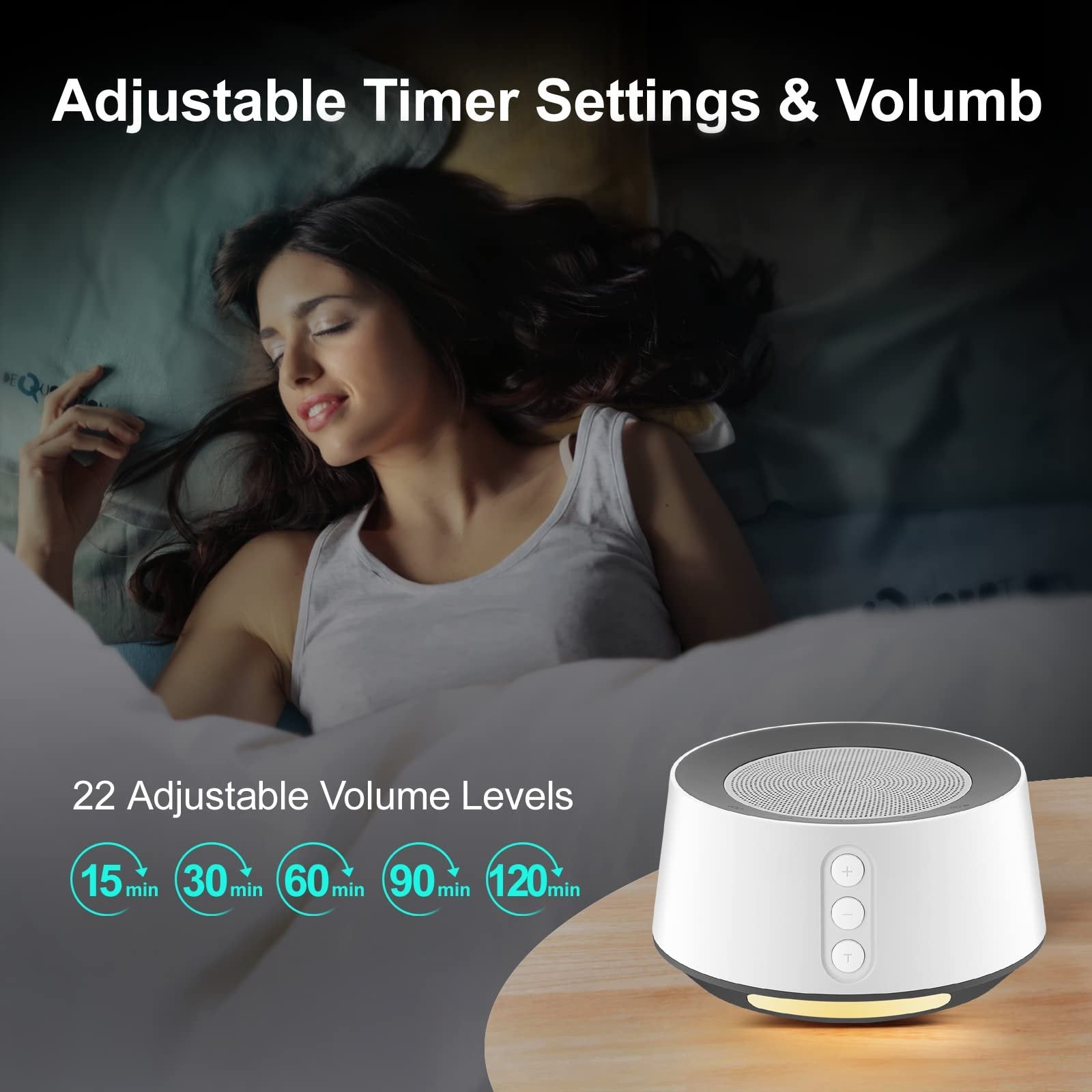 White Noise Machine with 14 High Fidelity Soundtracks, 10 Level Night Lights, Full Touch Metal Grille and Buttons, Timer and Memory Features, Plug in, Lullaby Machine for Baby, Adults