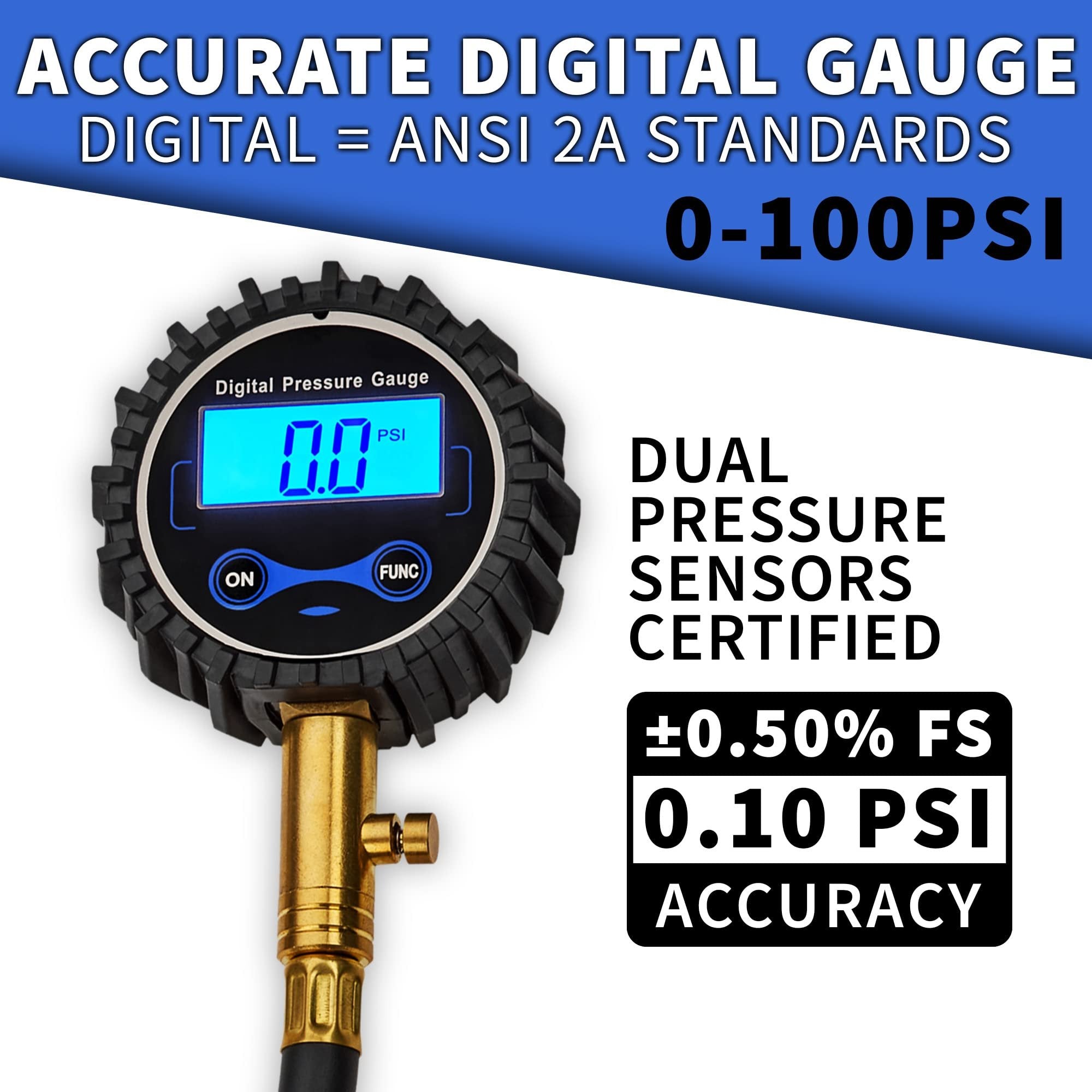 MeasuPro Digital Tire Pressure Gauge with Built-in Air Bleeder Valve, Backlit LED - 100 PSI Easy Read Air Gauge for Cars, Trucks, Motorcycles, Bikes - Mechanic Certified ANSI Accurate