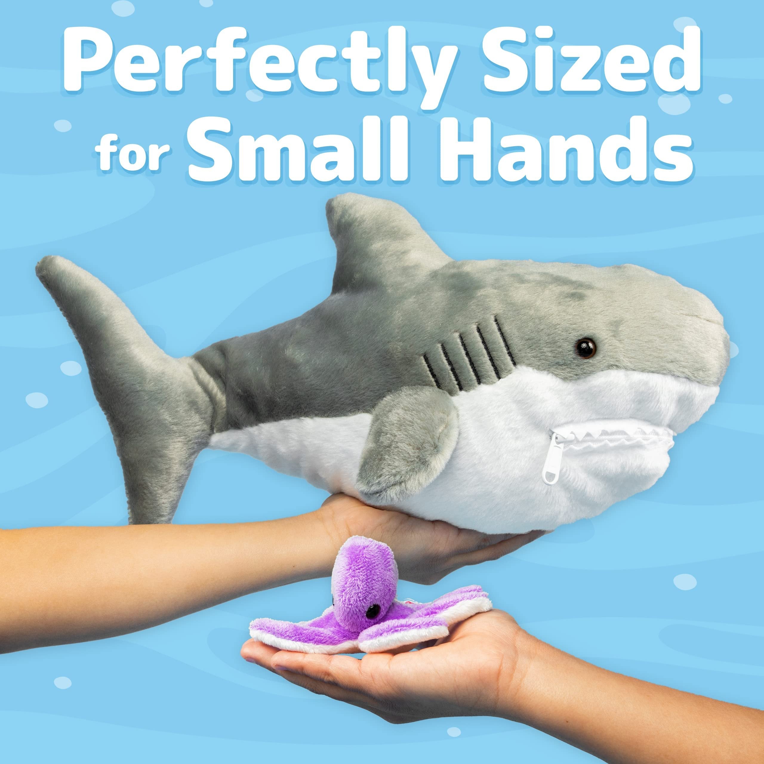 PREXTEX Plush Toy Shark Stuffed Animal with 5 Stuffed Sea Animals - Turtle, Whale, Octopus, Stingray, Crab Plush- Shark Plush Toys for Kids 3-5 - Giant Stuffed Animals Toy - Gift for Sea Animal Lovers