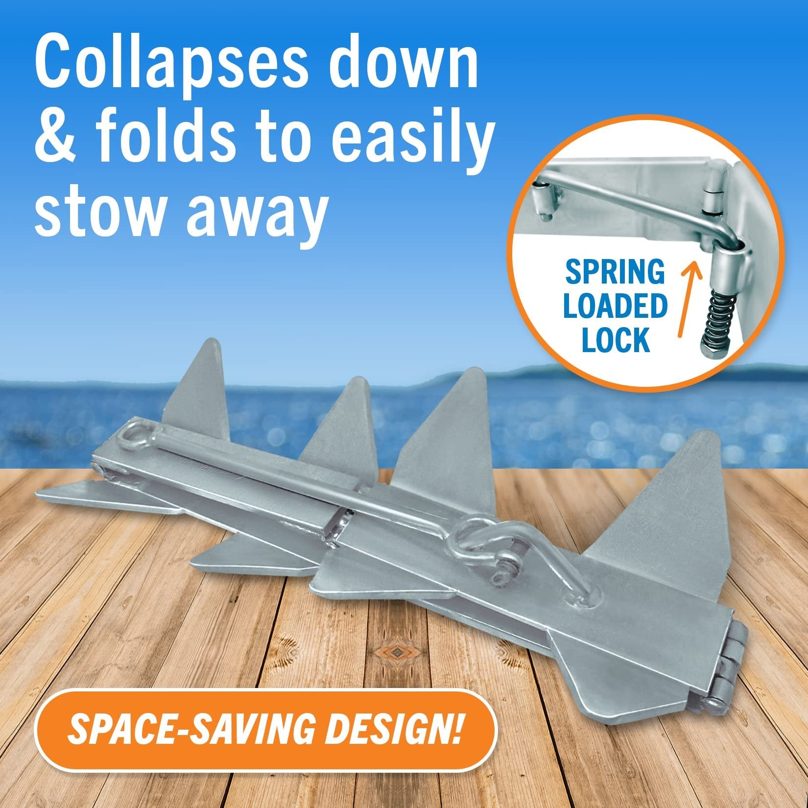 Boat Box Anchor for Boats Small and Large Folding Anchor Prevents Anchor Slide 19lb and 26lb up to 22, 23 Foot or 25' Boats Pontoon, Fishing or Cabin Cruisers Hot Dipped Galvanized Boat Anchors 19lb