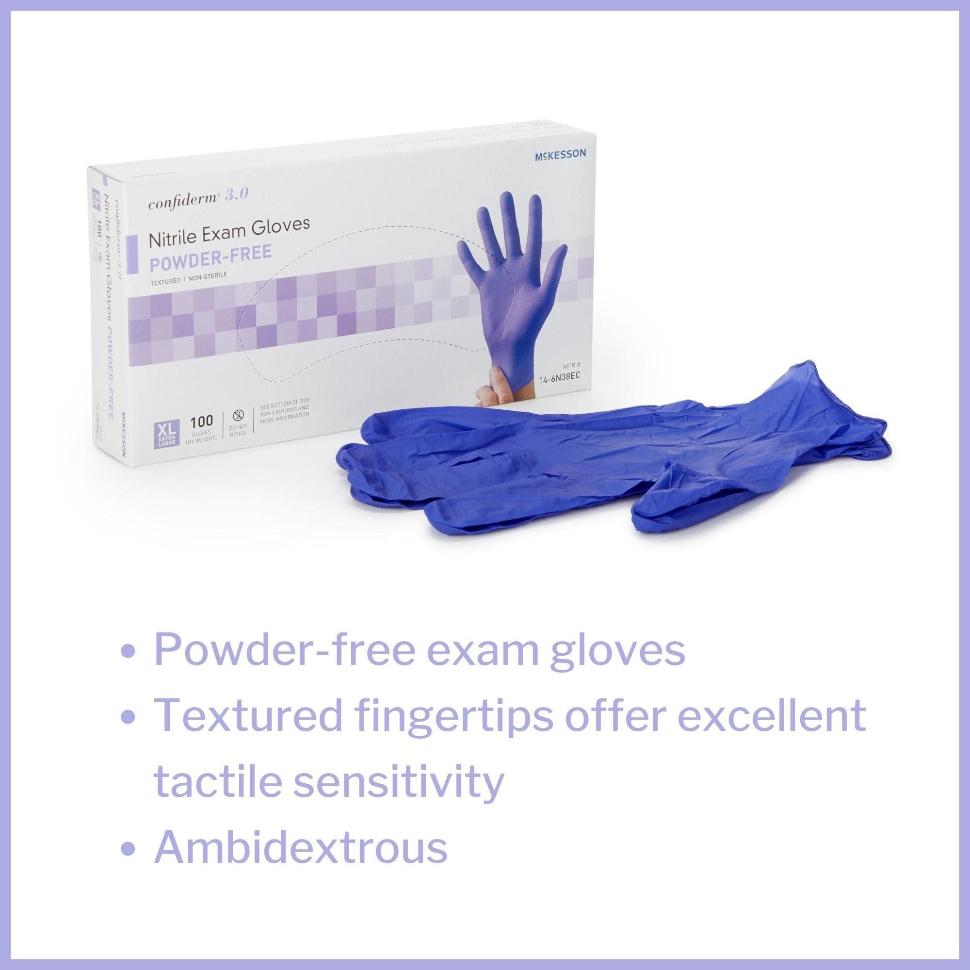 McKesson Confiderm 3.0 Nitrile Exam Gloves - Powder-Free, Latex-Free, Ambidextrous, Textured Fingertips, Non-Sterile - Dark Blue, Size XL, 100 Count, 10 Boxes, 1000 Total