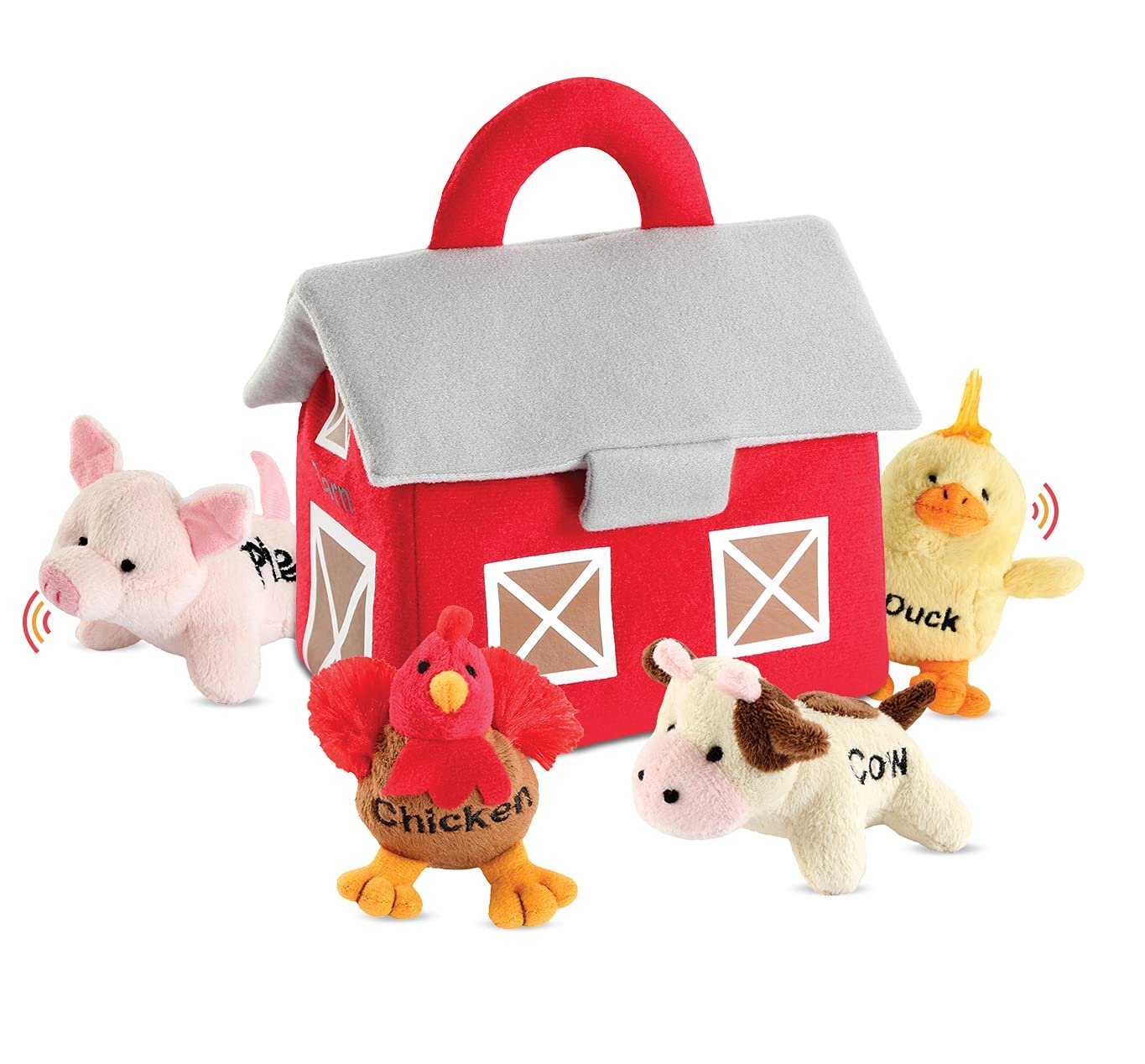 Bundaloo Plush Farm Animal Toys with Sounds - Talking Barn Animals in Carrier - Multi Color - Various Sizes