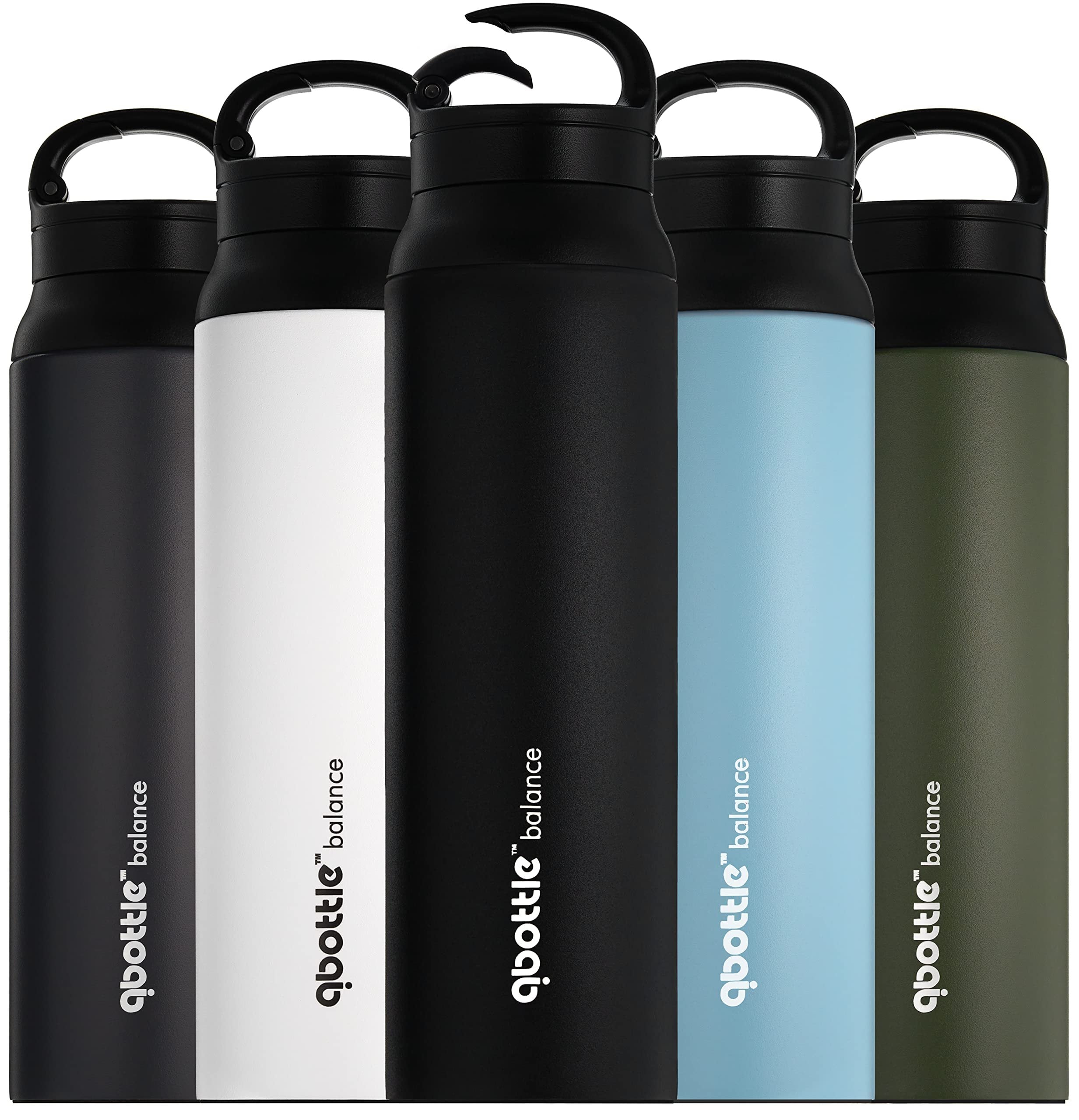 qbottle Insulated Water Bottles with Carabiner Lid - Stainless Steel Water Bottle - Leak Proof Metal Water Bottle - No Sweat - Wide Mouth - Onyx Black, 27 oz