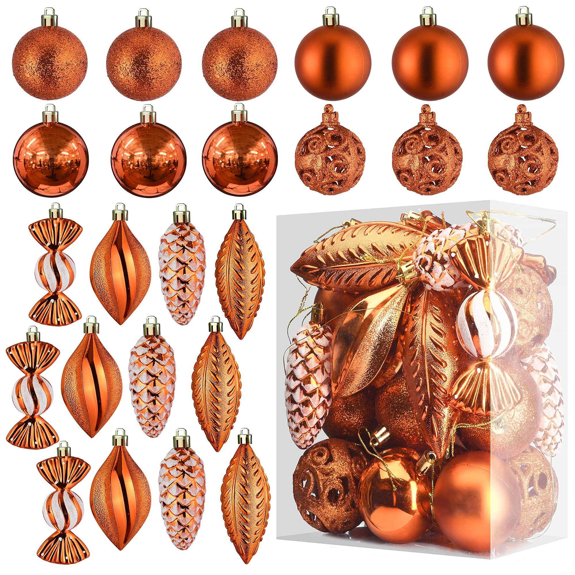 Prextex Christmas Ball Ornaments for Christmas Decorations (Copper) | 24 pcs Xmas Tree Shatterproof Ornaments with Hanging Loop for Holiday, Wreath and Party Decorations