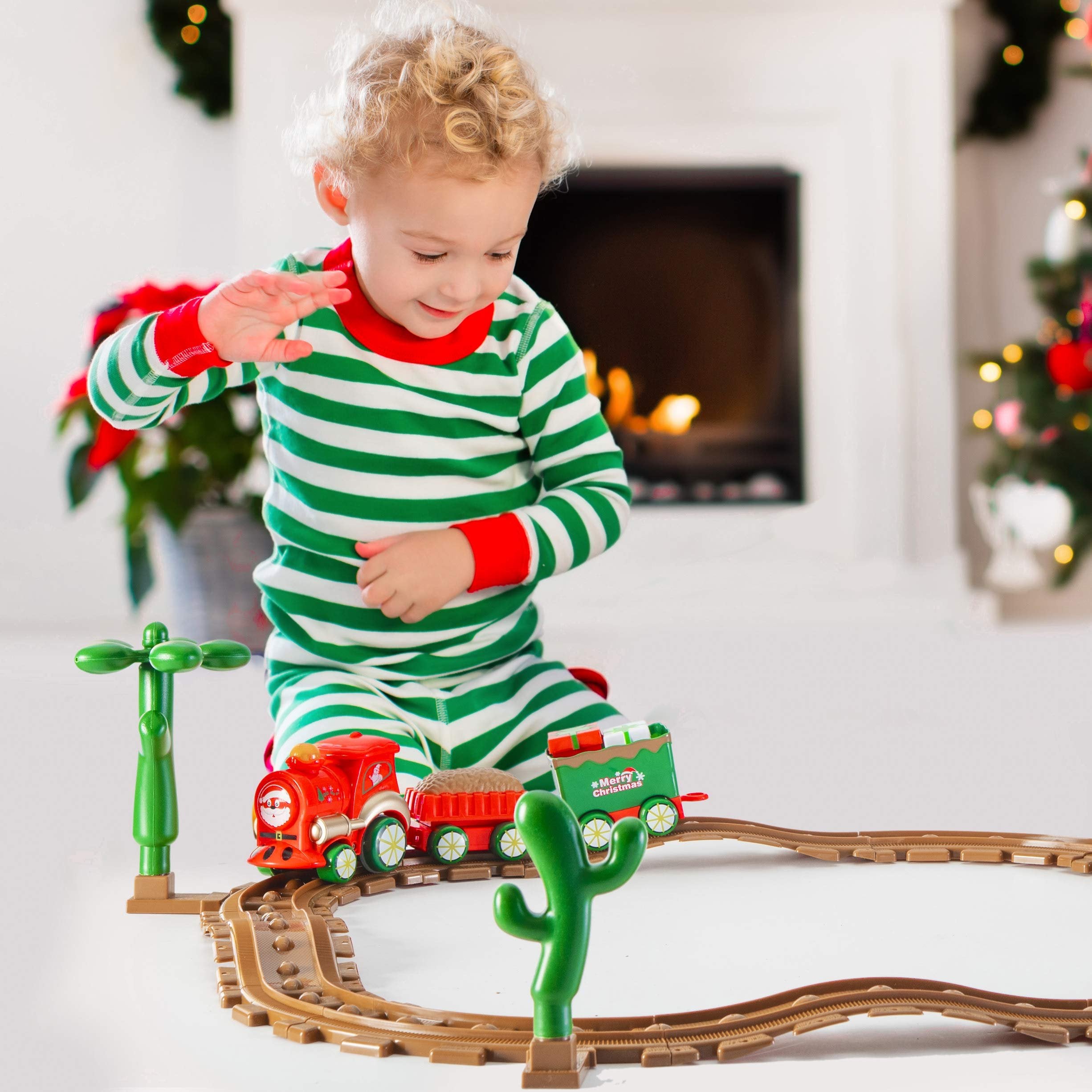 PREXTEX Kids Musical Train Set for Kids with Christmas-Themed Music, Perfect Year-Round Gift for Boys Girls Toddlers