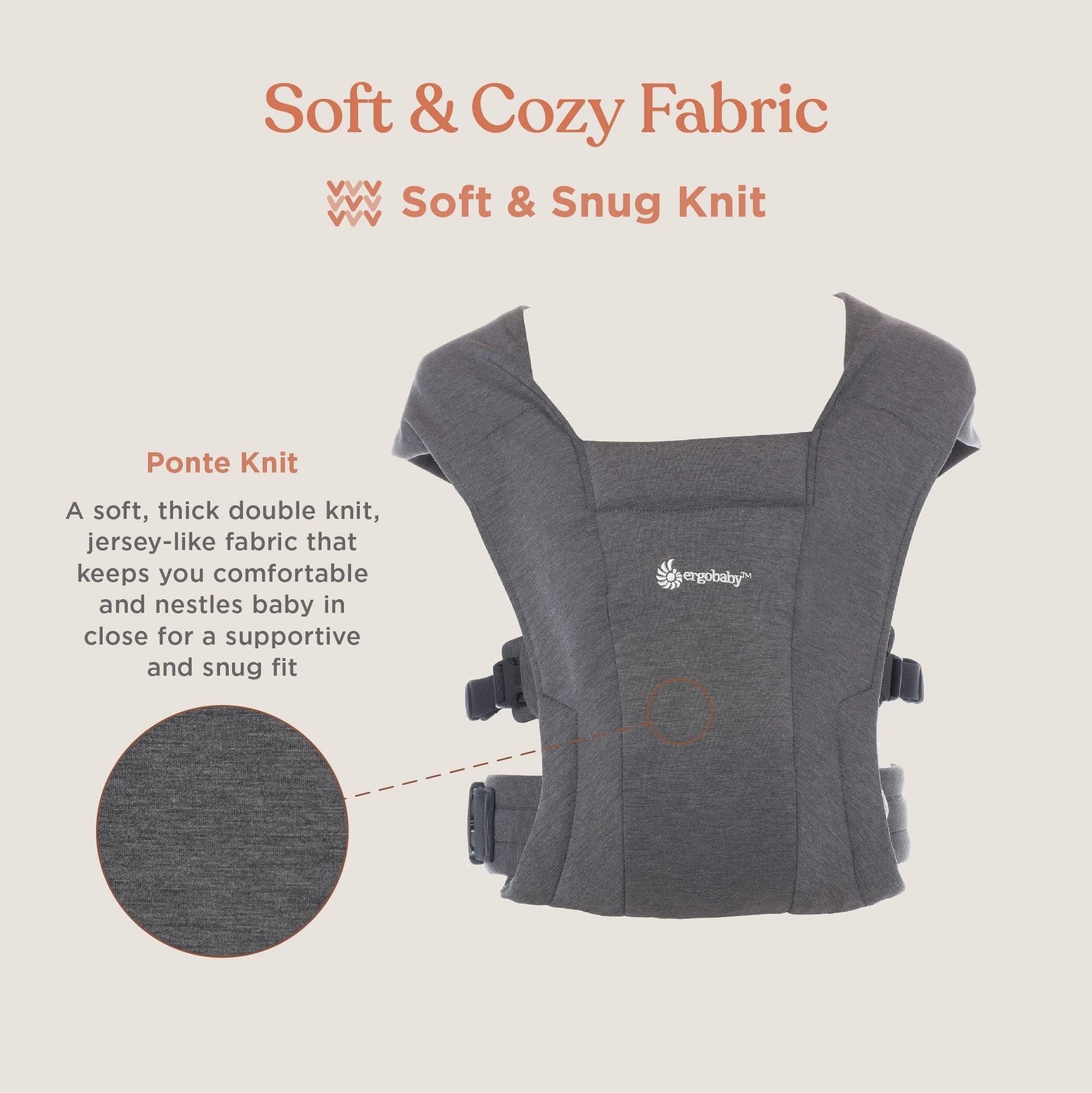 Ergobaby Embrace Cozy Newborn Baby Wrap Carrier (7-25 Pounds), Ponte Knit, Heather Grey