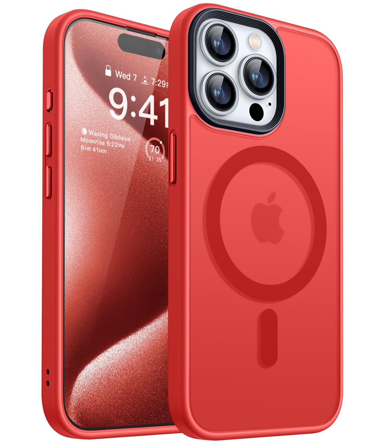 CANSHN Magnetic Designed for iPhone 15 Pro Case [Compatible with Magsafe] [Translucent Matte] Slim Thin Shockproof Protective Bumper Cover Phone Case for iPhone 15 Pro 6.1 Inch - Red