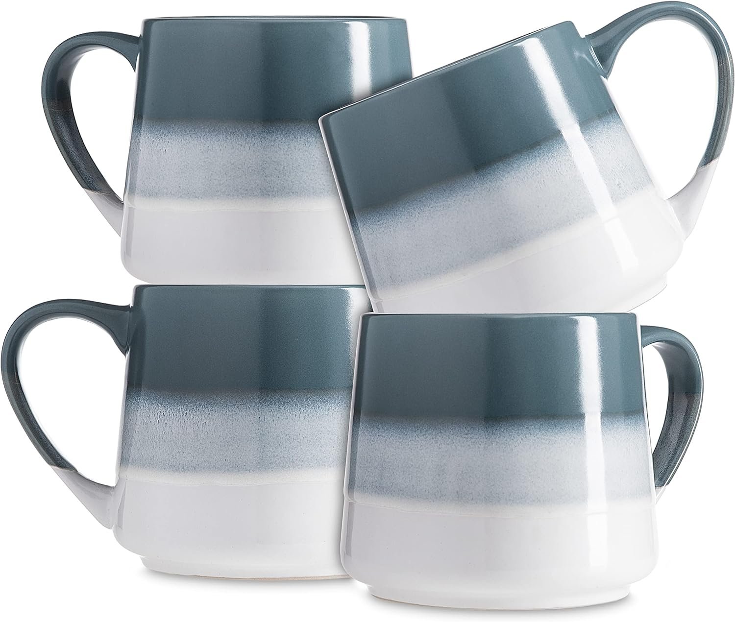 Heartland Hive Set of 4 Stoneware Coffee Mugs- Bright and Colorful Coffee Cups, Mugs for Tea, Latte, and Hot Chocolate, 17 oz, (Teal, Navy, Yellow, Orange)