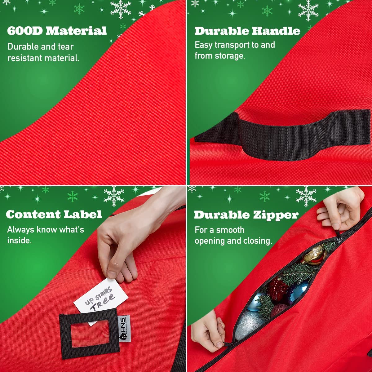 Christmas Tree Storage Bag - Large Fits Artificial Trees - Water-Resistant Heavy Duty 600D Xmas Tree Storage Duffle, Perfect Post Holiday Storage Solution